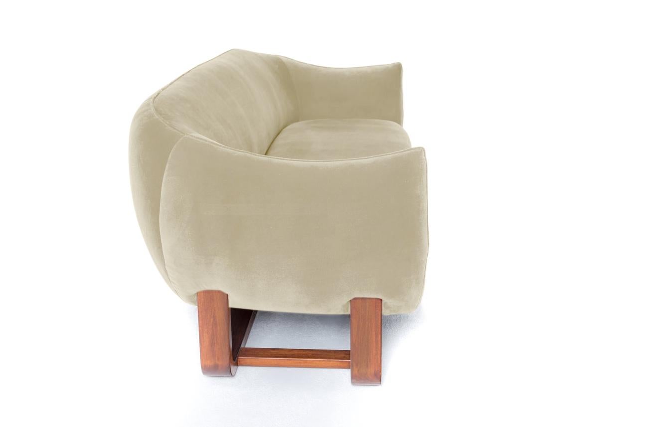 Mid-Century Modern Milo Sofa, Shell/Creme Brulee Velvet For Sale