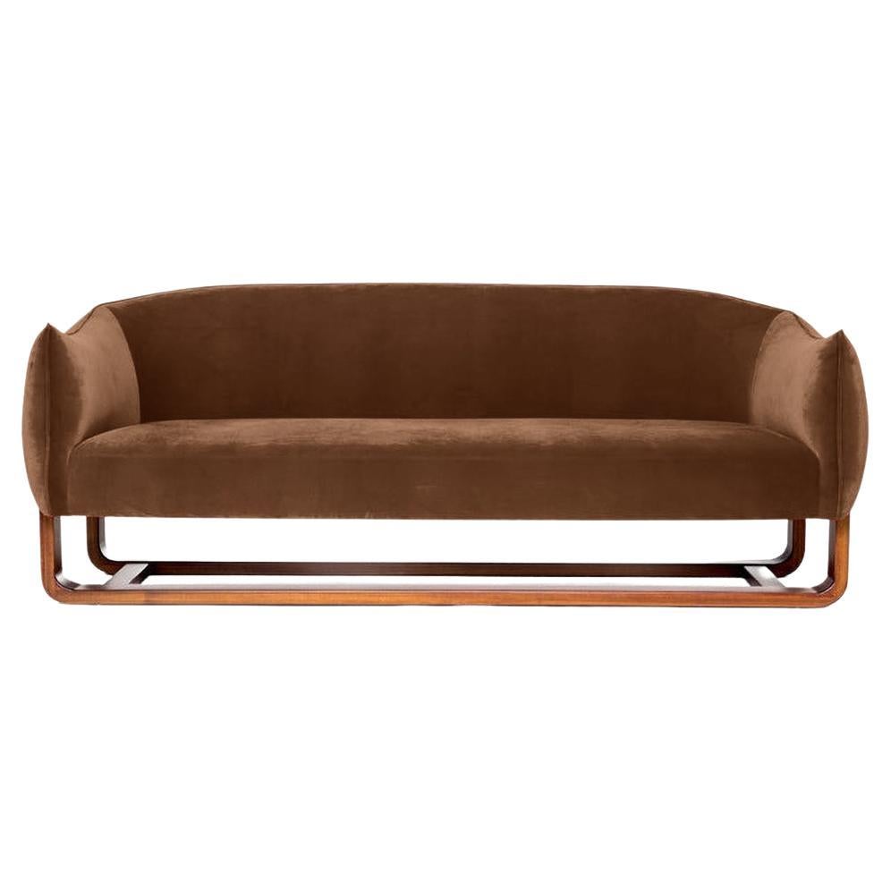 Milo Sofa, Terra Cotta / Creme Brulee Velvet For Sale