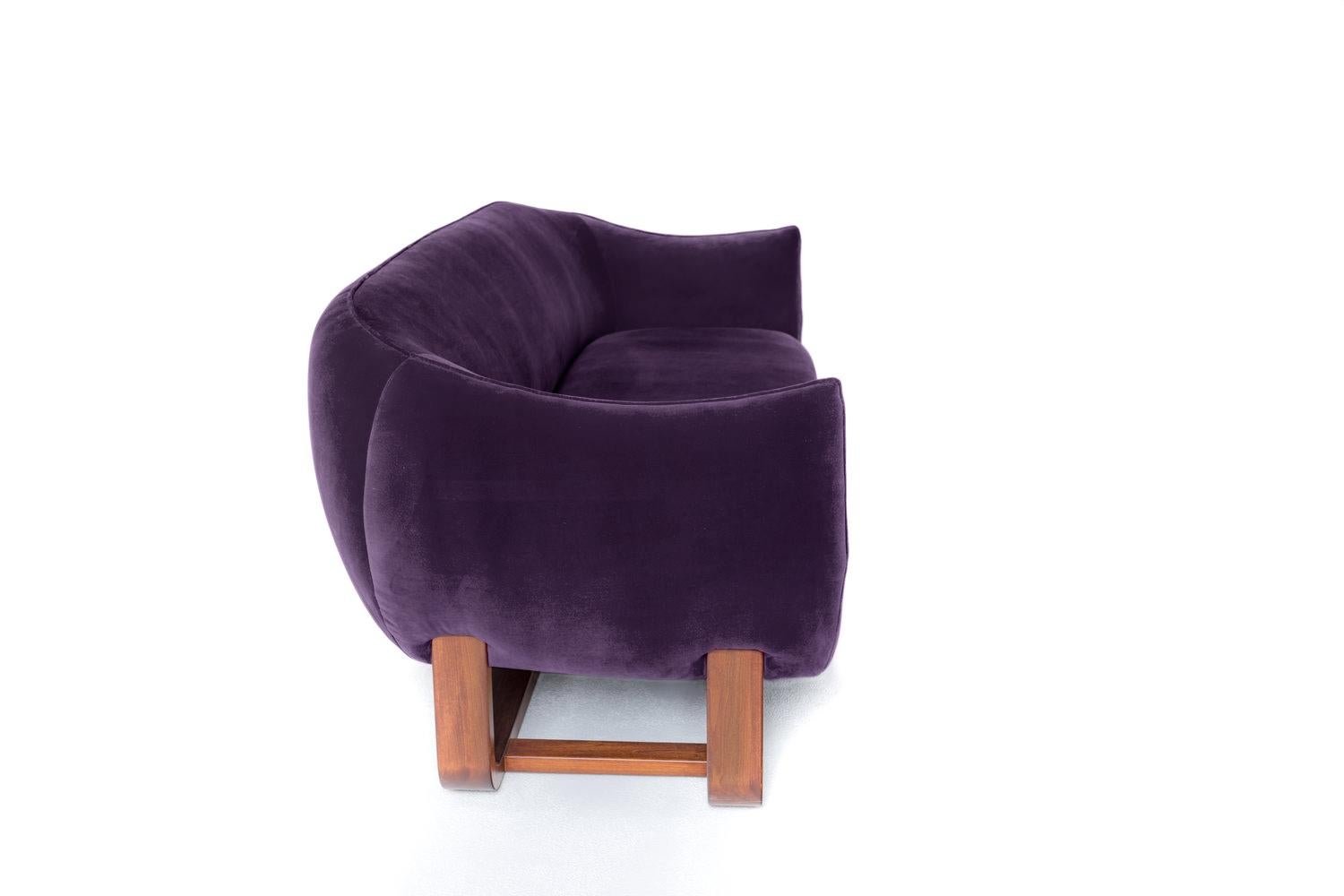 Mid-Century Modern Milo Sofa, Violet/Creme Brulee Velvet For Sale