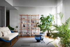 Milonga Bookcase in Lacquered Iron with Flamed Oak Shelves by Paolo Cappello