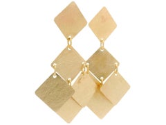 Milor 14k Yellow Gold Textured Panel Drop Dangle Chandelier Earrings