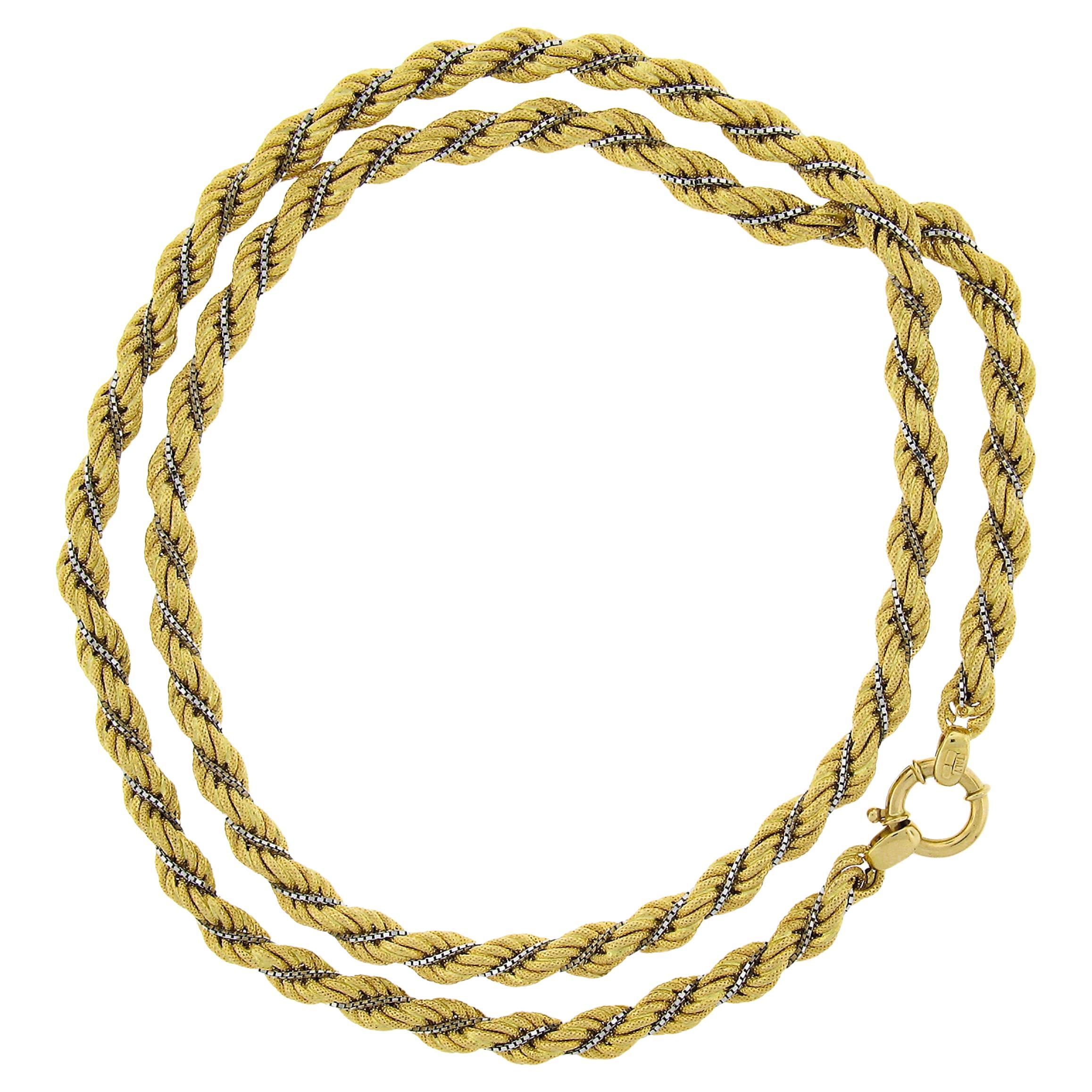 Milor 18K Gold 32" Long 7.8mm Wide Textured Rope Wrapped w/ Box Chain Necklace For Sale