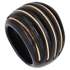 Milor 1980 Italian Cocktail Ring in Carved Black Onyx with 14Kt Yellow Gold
