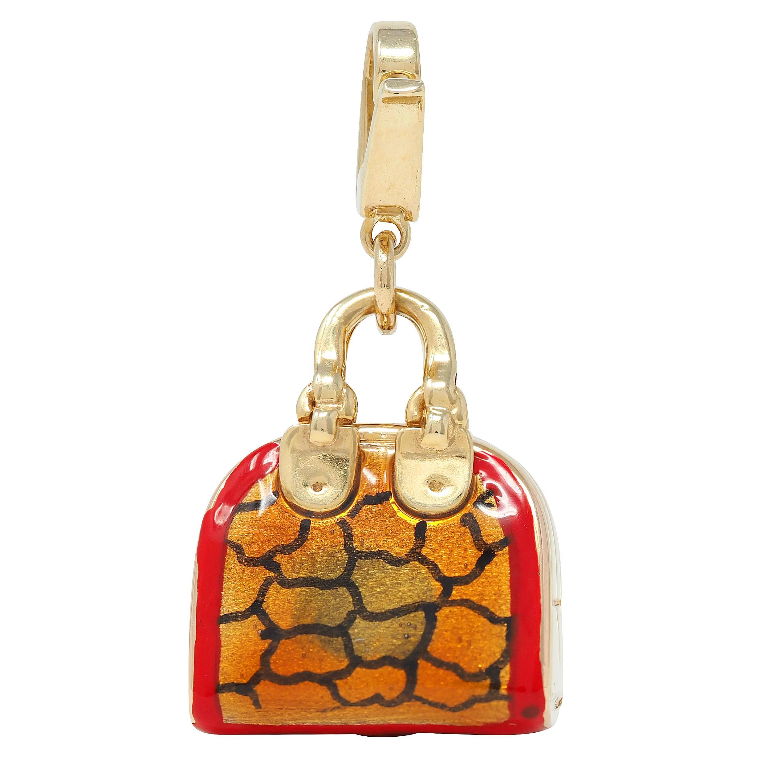 Sac à main vintage en or jaune 14 carats émaillé, années 1990 Excellent état - En vente à Philadelphia, PA