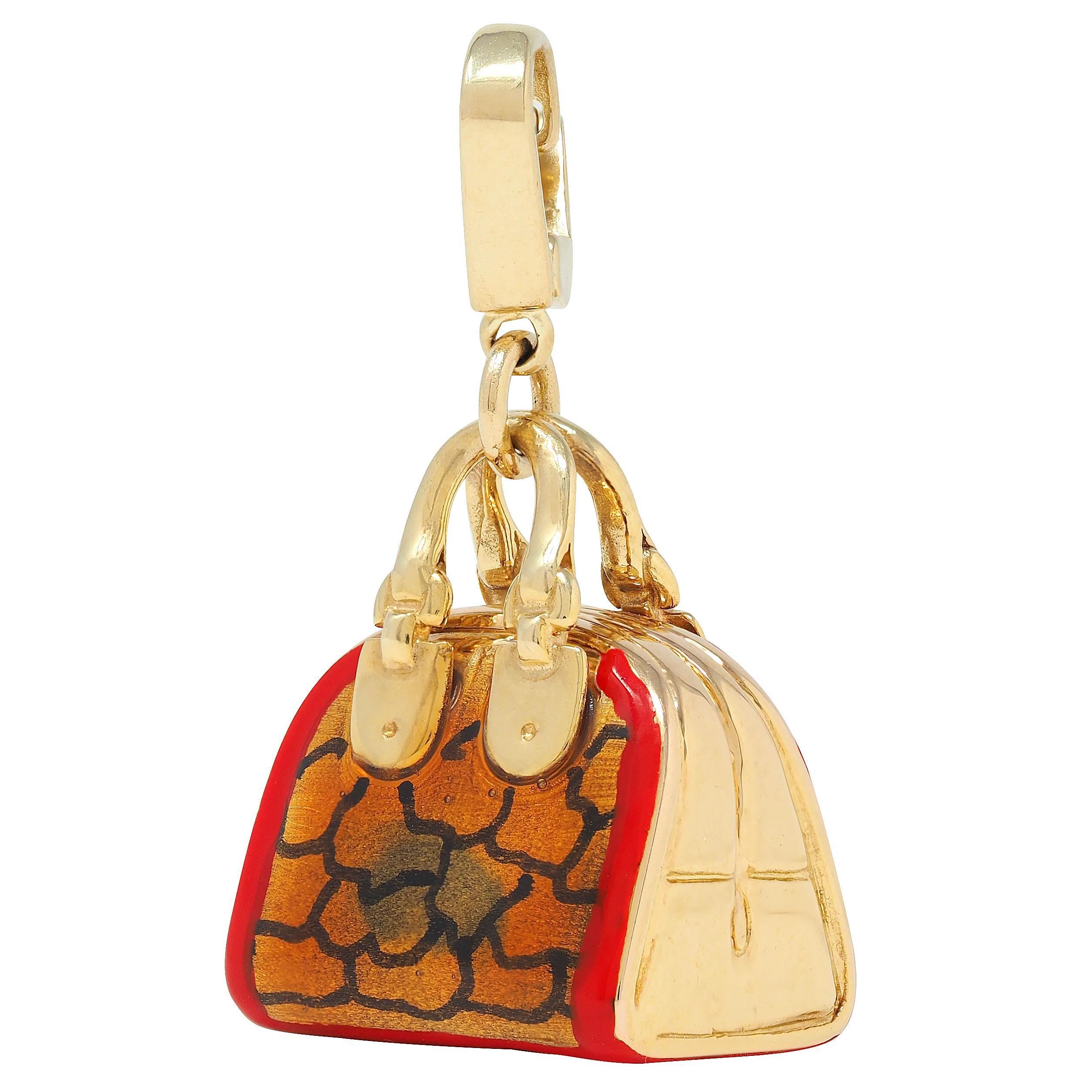 Sac à main vintage en or jaune 14 carats émaillé, années 1990 Unisexe en vente