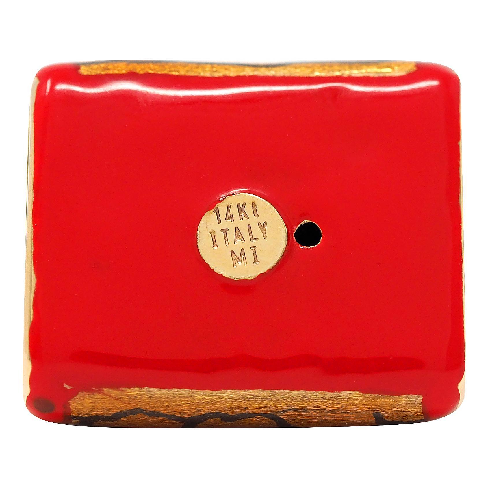 Sac à main vintage en or jaune 14 carats émaillé, années 1990 en vente 1