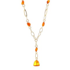 Milor Amber Lariat Drop Necklace 17 3/4" - Yellow Gold 14k Italy