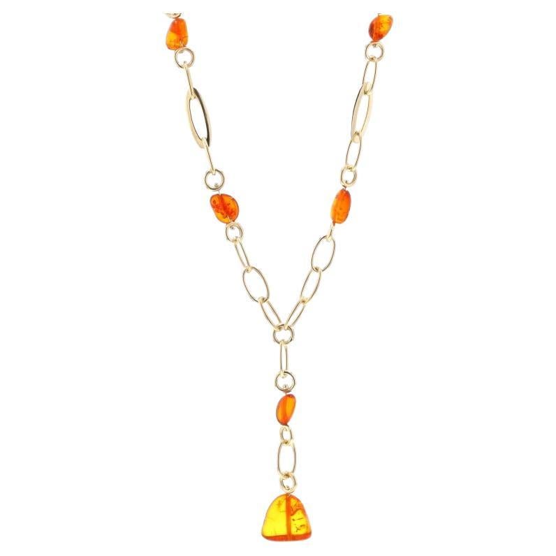 Milor Amber Lariat Drop Necklace 17 3/4" - Yellow Gold 14k Italy For Sale