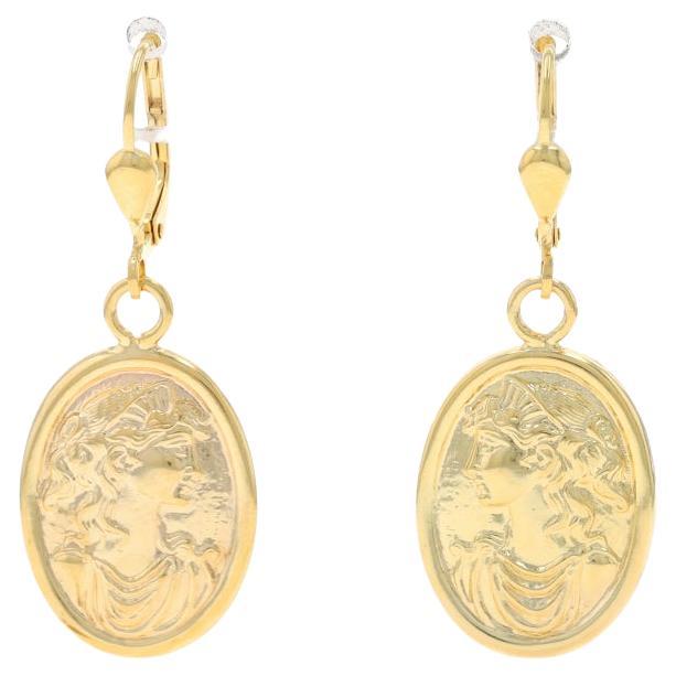 Milor Classical Silhouette Dangle Earrings - Yellow Gold 14k Oval Pierced For Sale