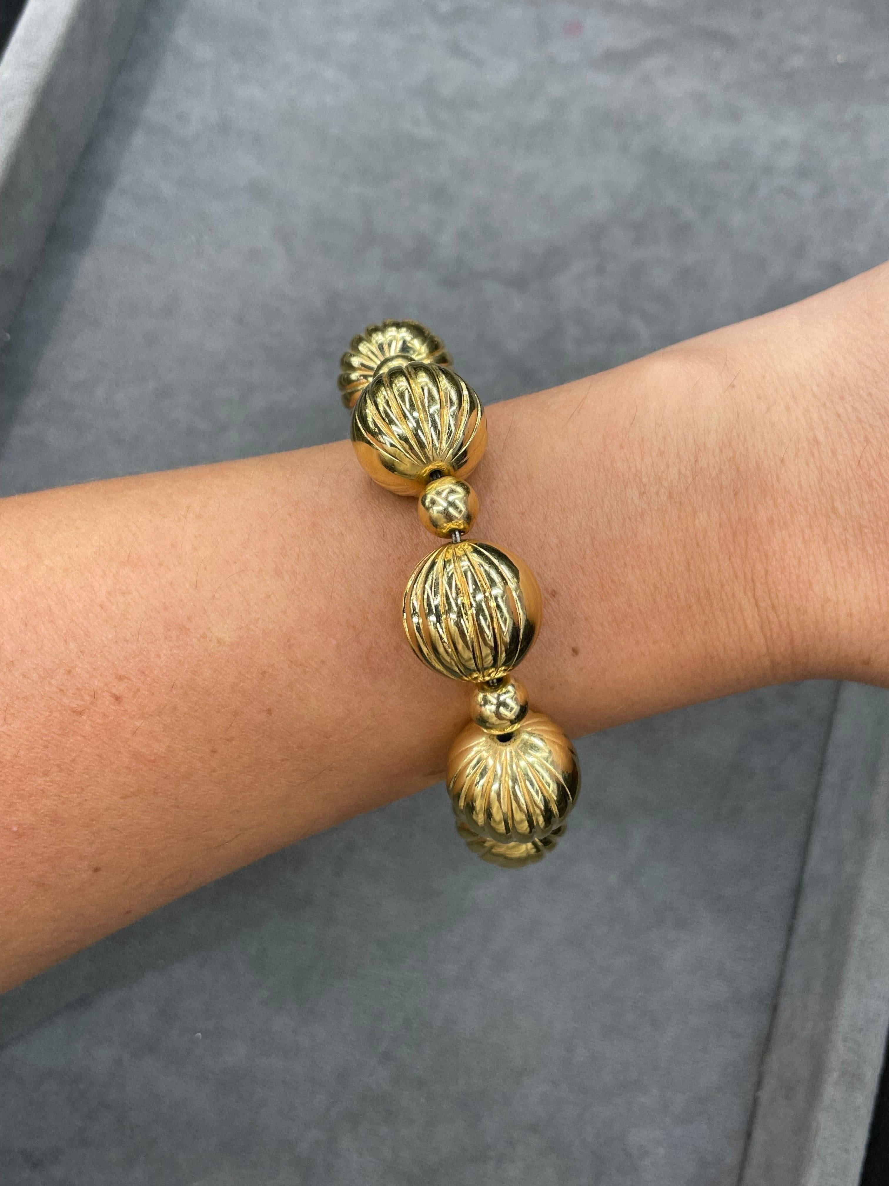 Women's Milor Designer Italian Ball Bracelet with Magnet 14 Karat Yellow Gold 31.2 Grams For Sale