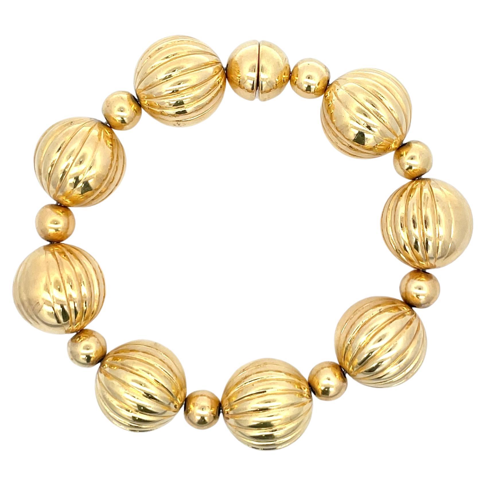 Milor Designer Italian Ball Bracelet with Magnet 14 Karat Yellow Gold 31.2 Grams For Sale