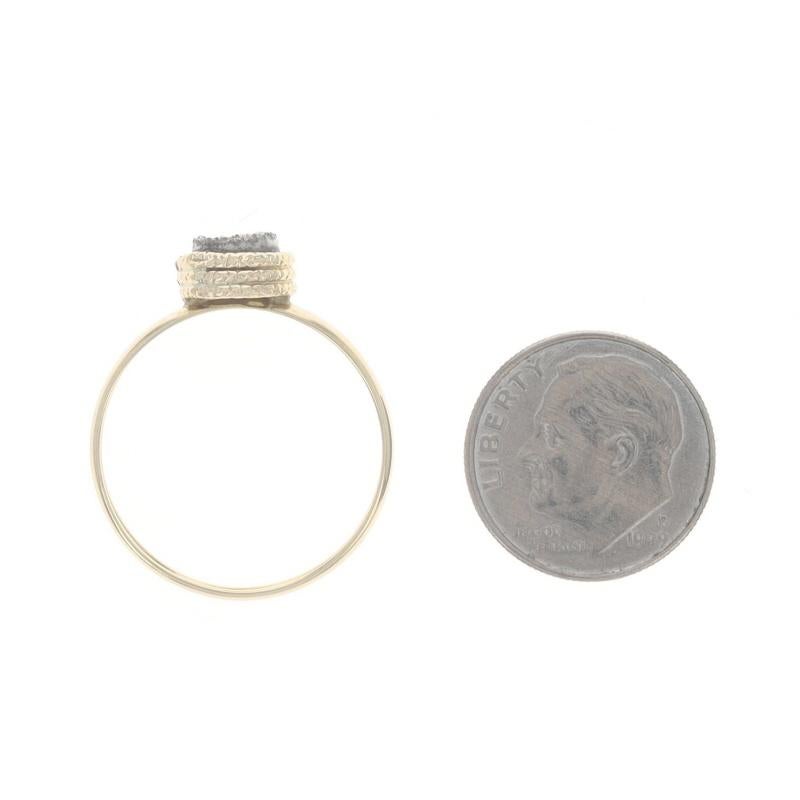 Milor Druzy Quartz Bezel Set Solitaire Ring - Yellow Gold 14k Round SZ 10 For Sale 1