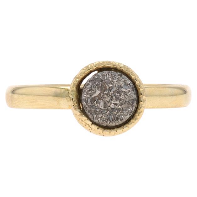 Milor Druzy Quartz Bezel Set Solitaire Ring - Yellow Gold 14k Round SZ 10 For Sale