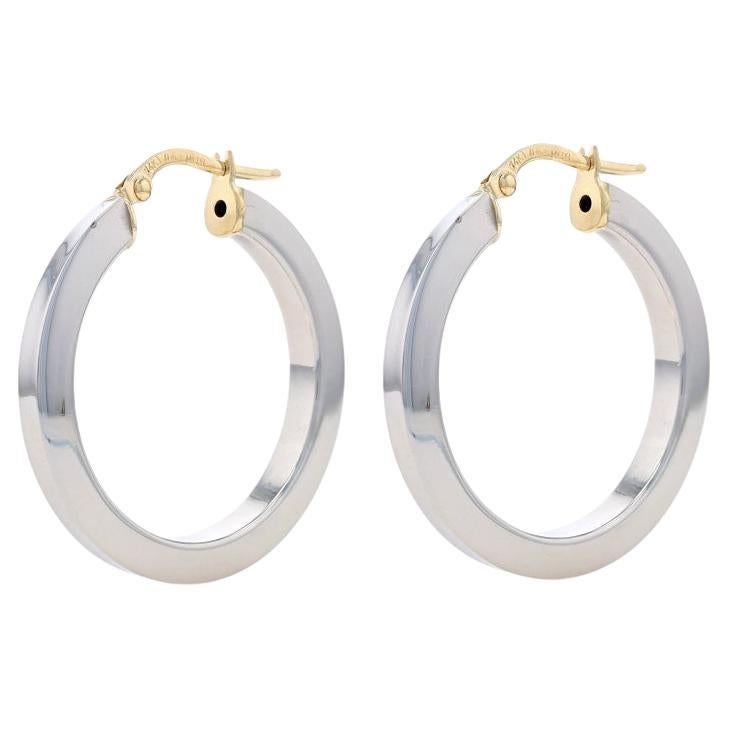 Milor Hoop Earrings - Silver Toned & Yellow Gold 14k Italy Pierced For Sale
