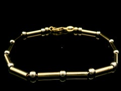 Milor Italian 14k Two Tone Gold Alternated Tube & Faceted Bead Link Bracelet