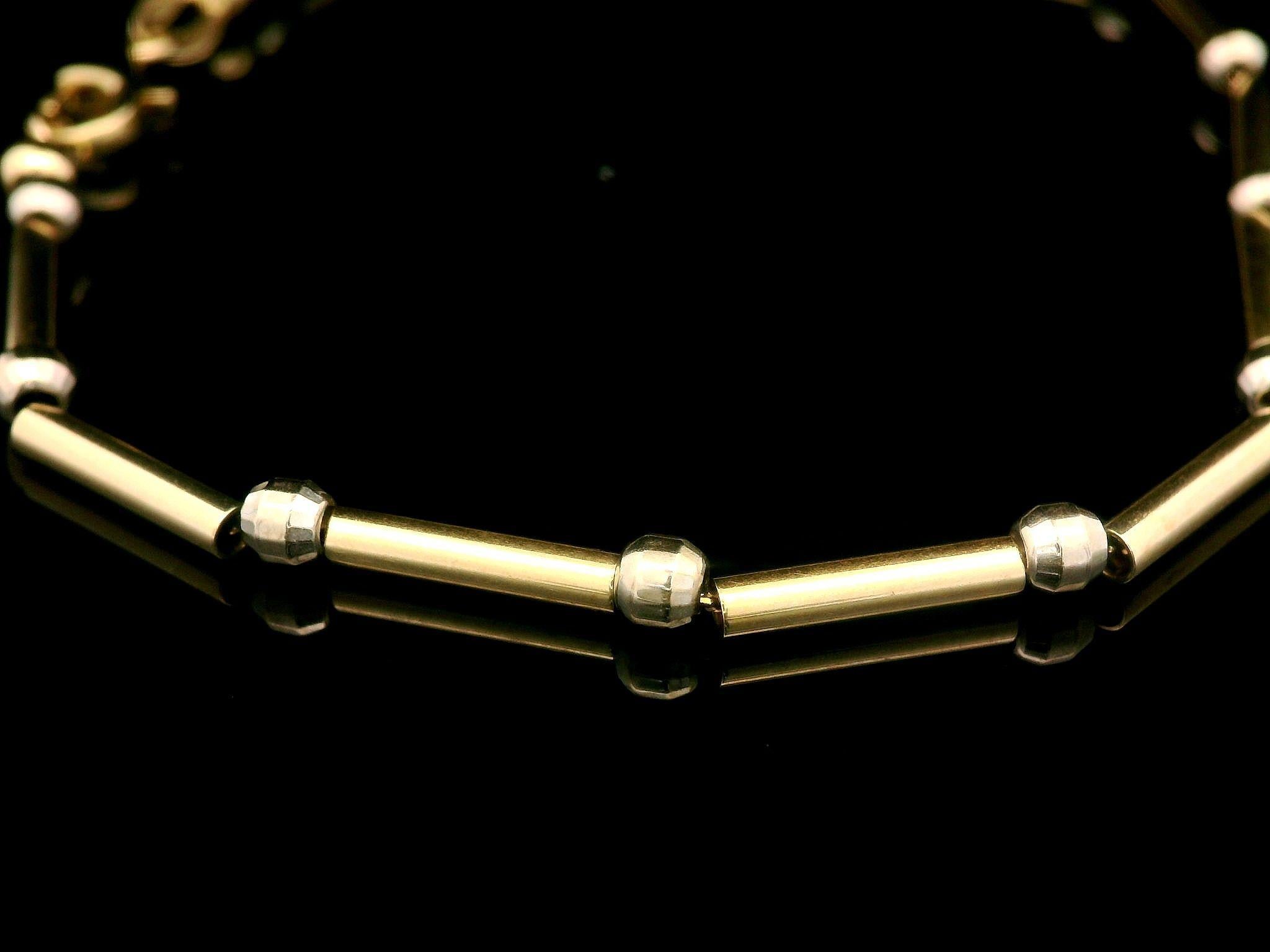 Milor Italian 14k Two Tone Gold Alternated Tube & Faceted Bead Link Bracelet In Excellent Condition In Montclair, NJ