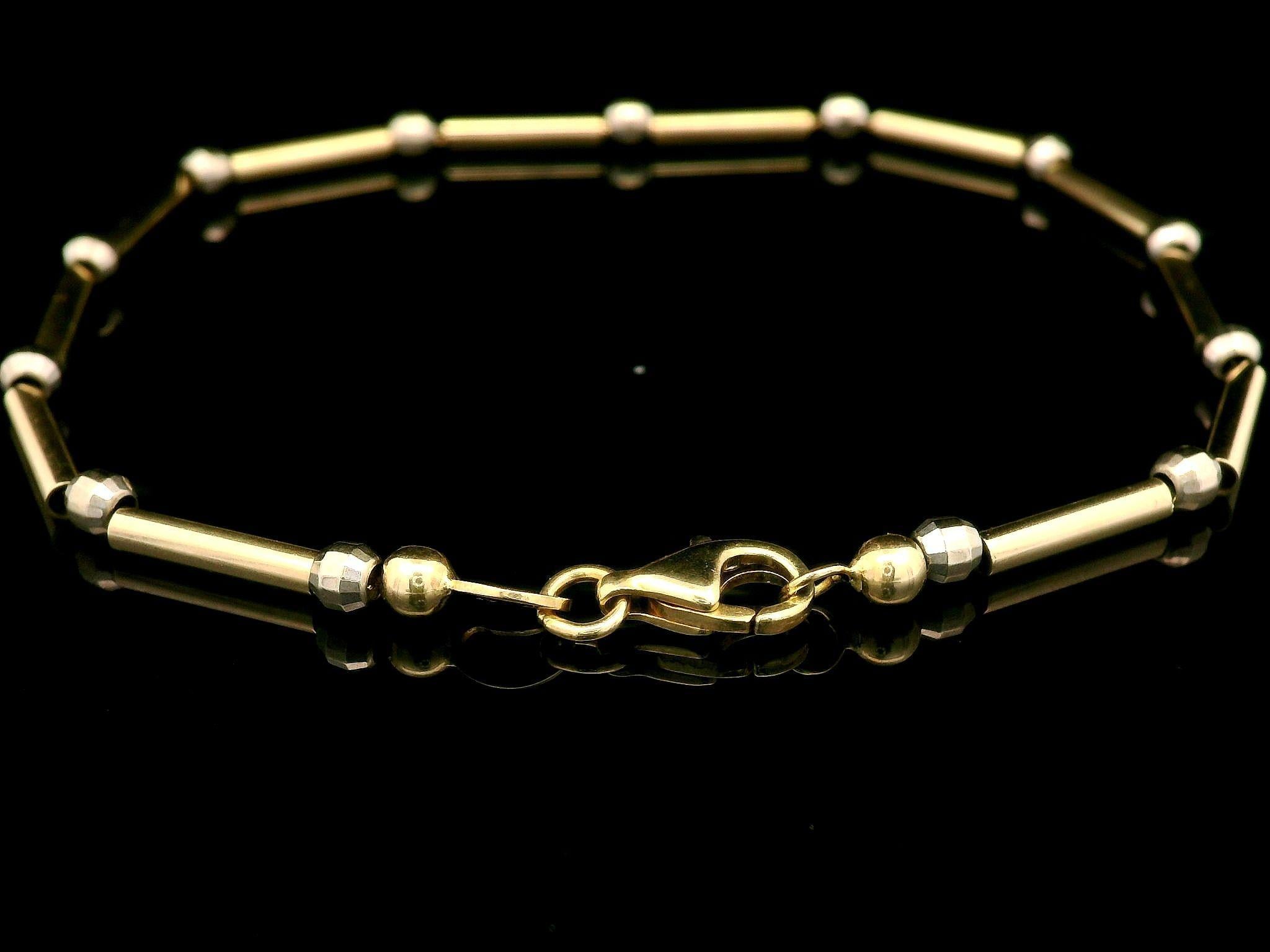 Women's Milor Italian 14k Two Tone Gold Alternated Tube & Faceted Bead Link Bracelet