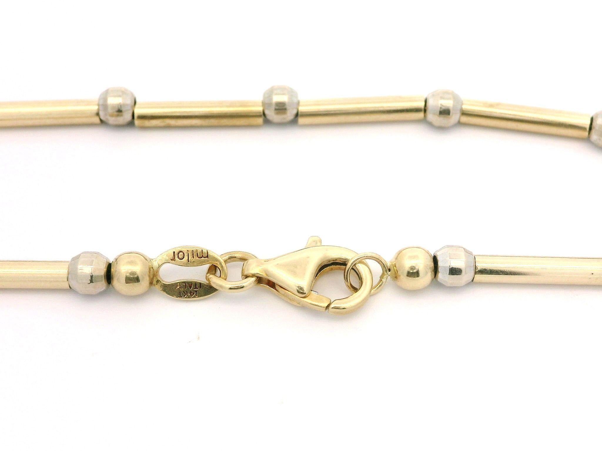 Milor Italian 14k Two Tone Gold Alternated Tube & Faceted Bead Link Bracelet 1