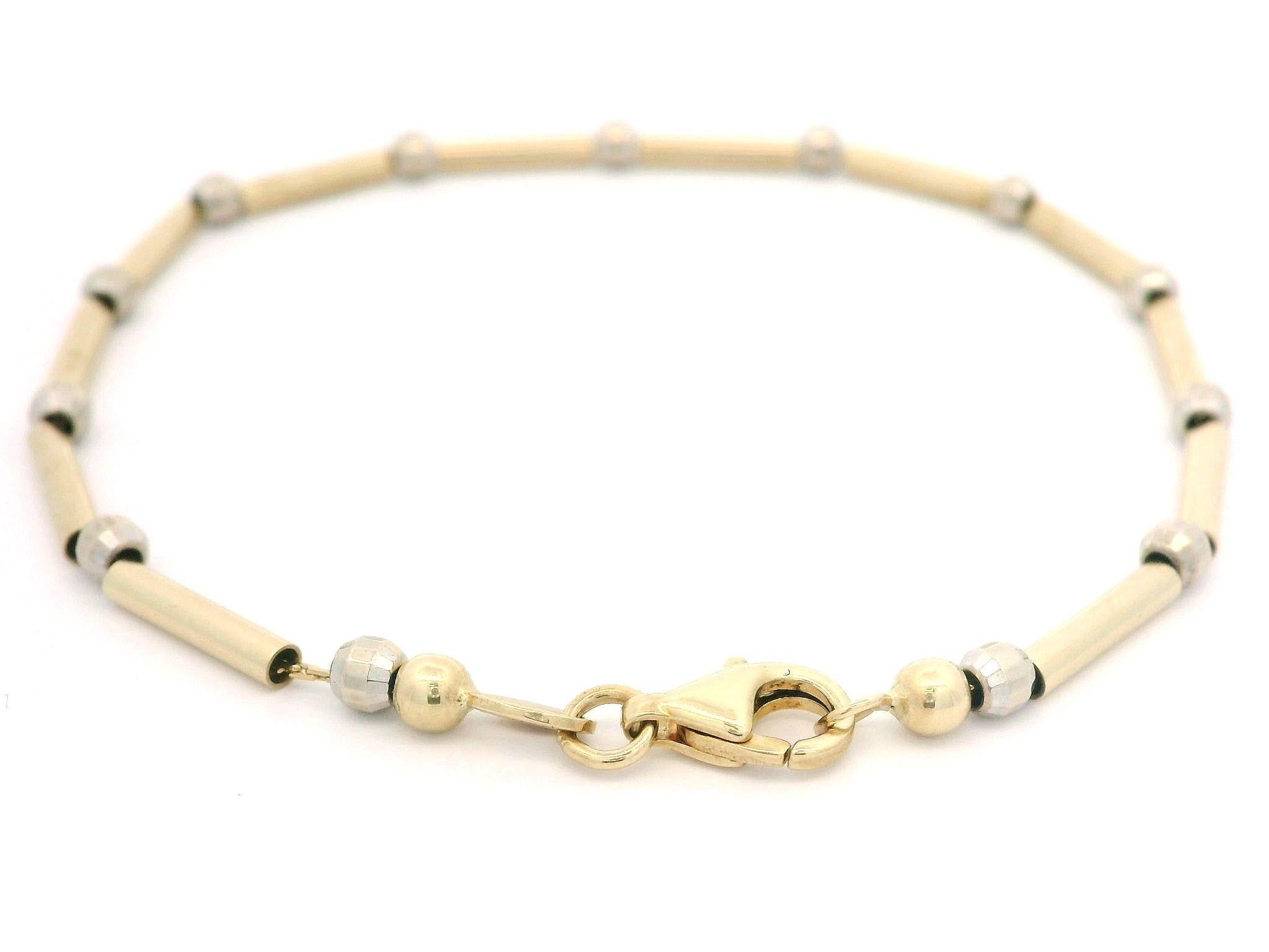 Milor Italian 14k Two Tone Gold Alternated Tube & Faceted Bead Link Bracelet 2