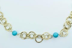Milor Italian 14 Karat Yellow Gold Round Turquoise Gold Necklace