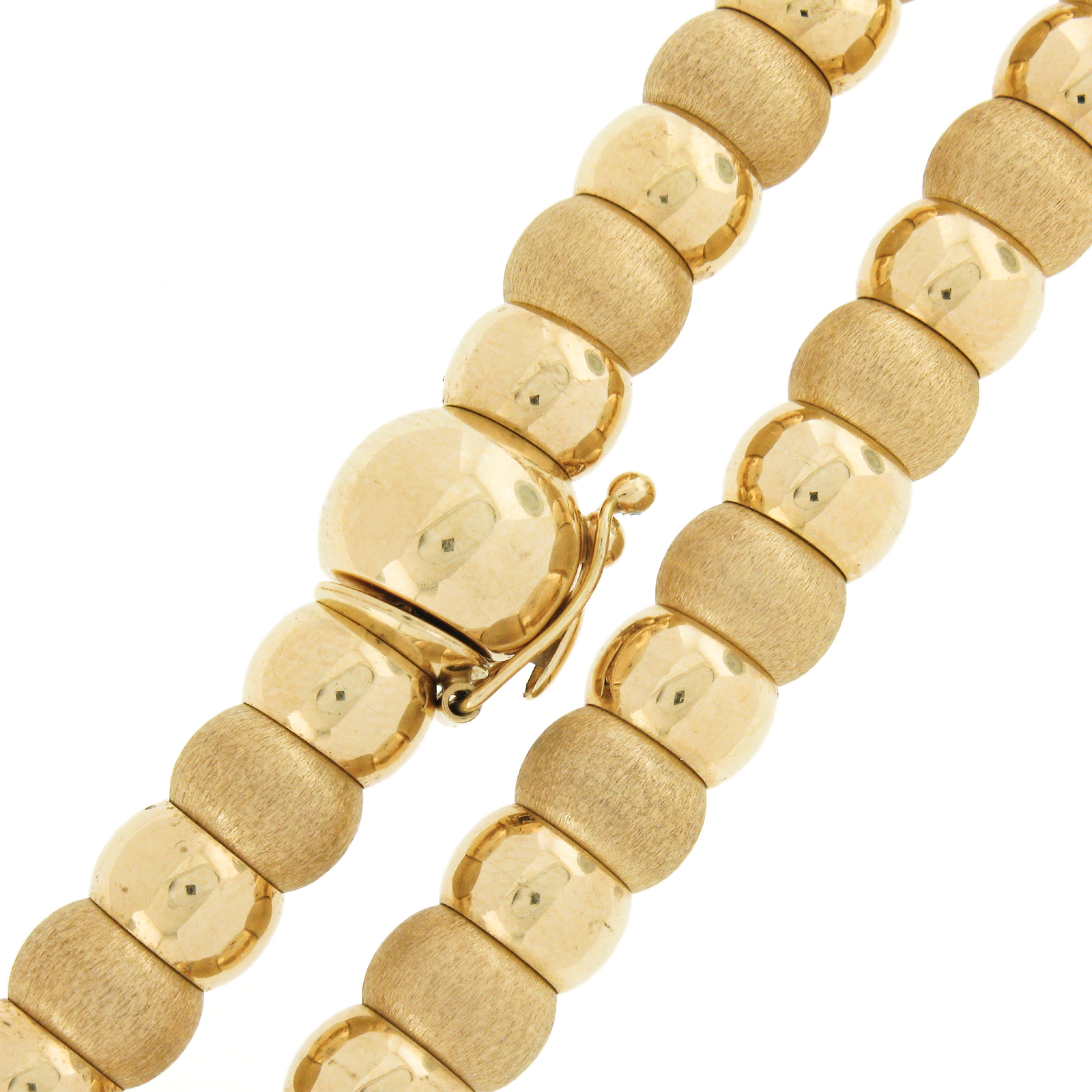 Milor Italian 18k Gold Alternating Brushed Ball Bead & Polished Link Necklace In Excellent Condition For Sale In Montclair, NJ