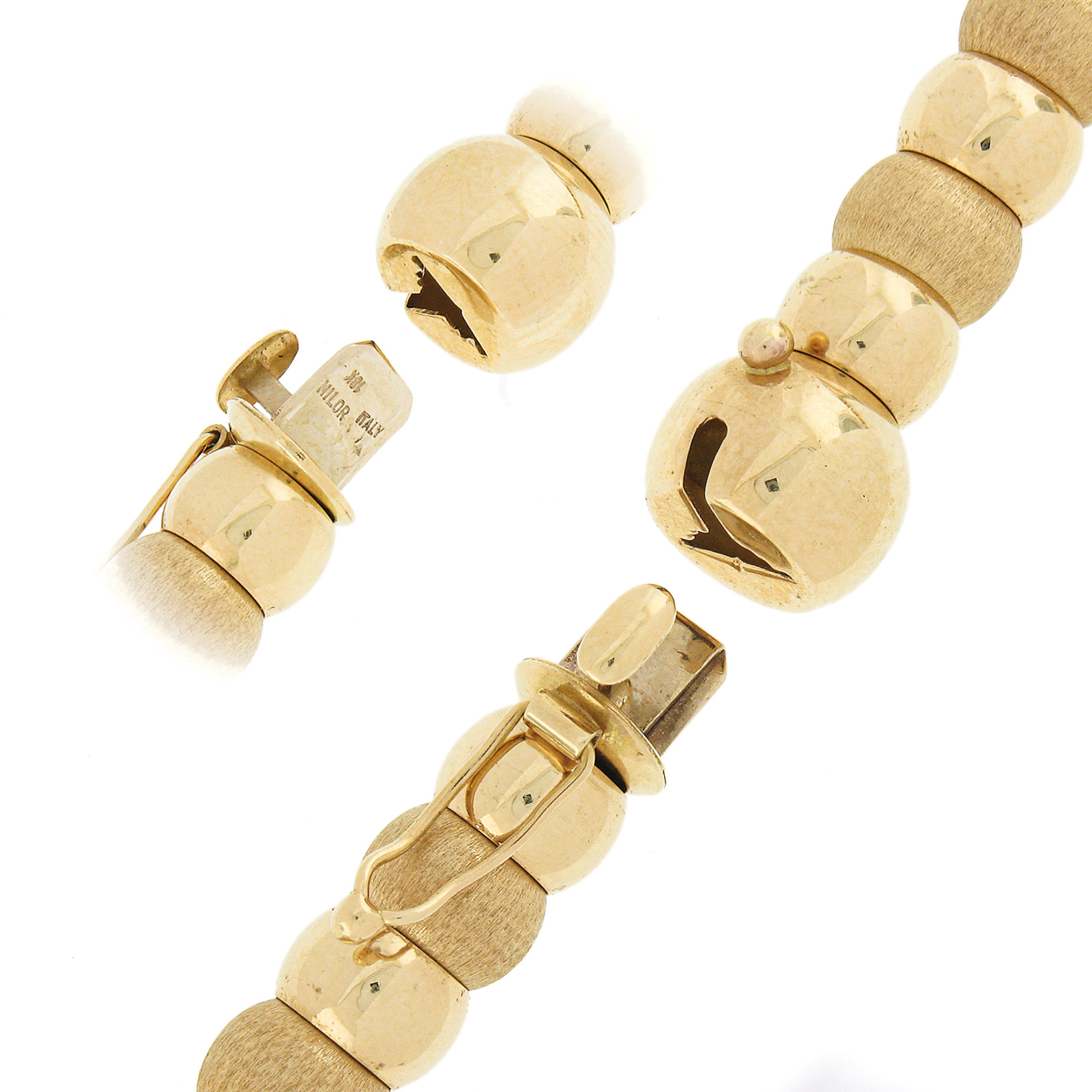 Women's Milor Italian 18k Gold Alternating Brushed Ball Bead & Polished Link Necklace For Sale