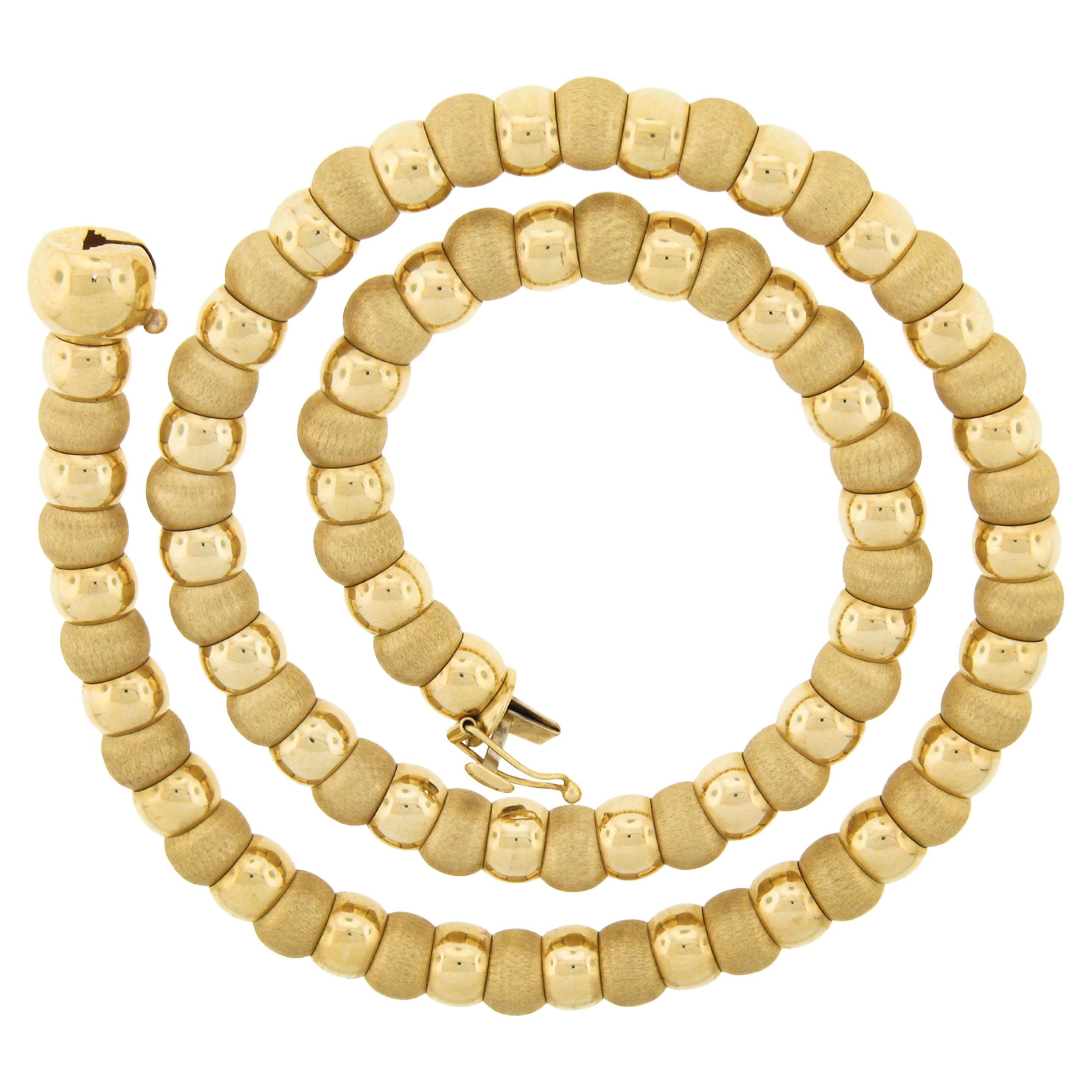 Milor Collar de Eslabones Pulidos y Bolas Cepilladas Alternadas de Oro Italiano de 18k