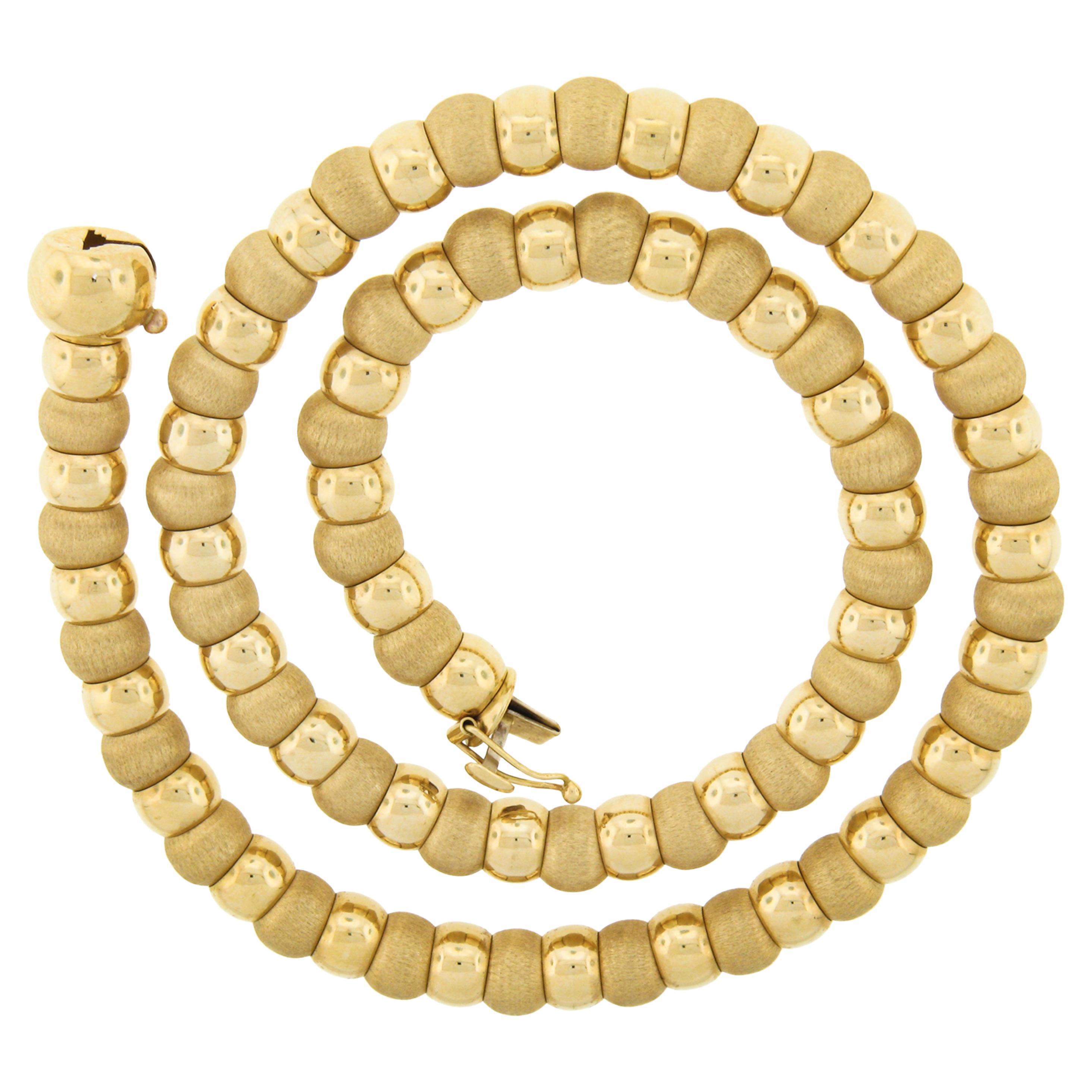 Milor Italian 18k Gold Alternating Brushed Ball Bead & Polished Link Necklace