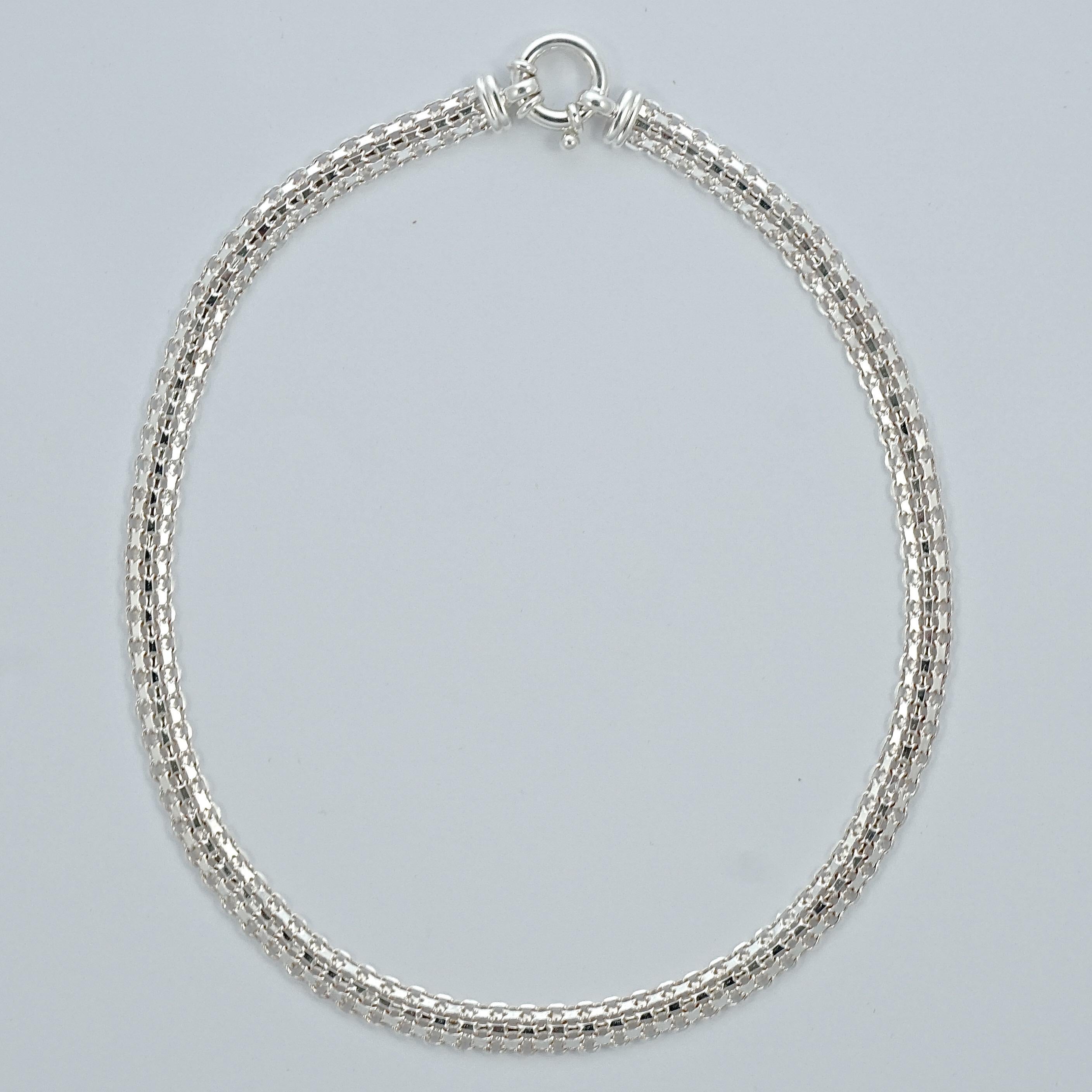 Milor Italian Polished Sterling Silver Mesh Link Chain Necklace In Good Condition In London, GB