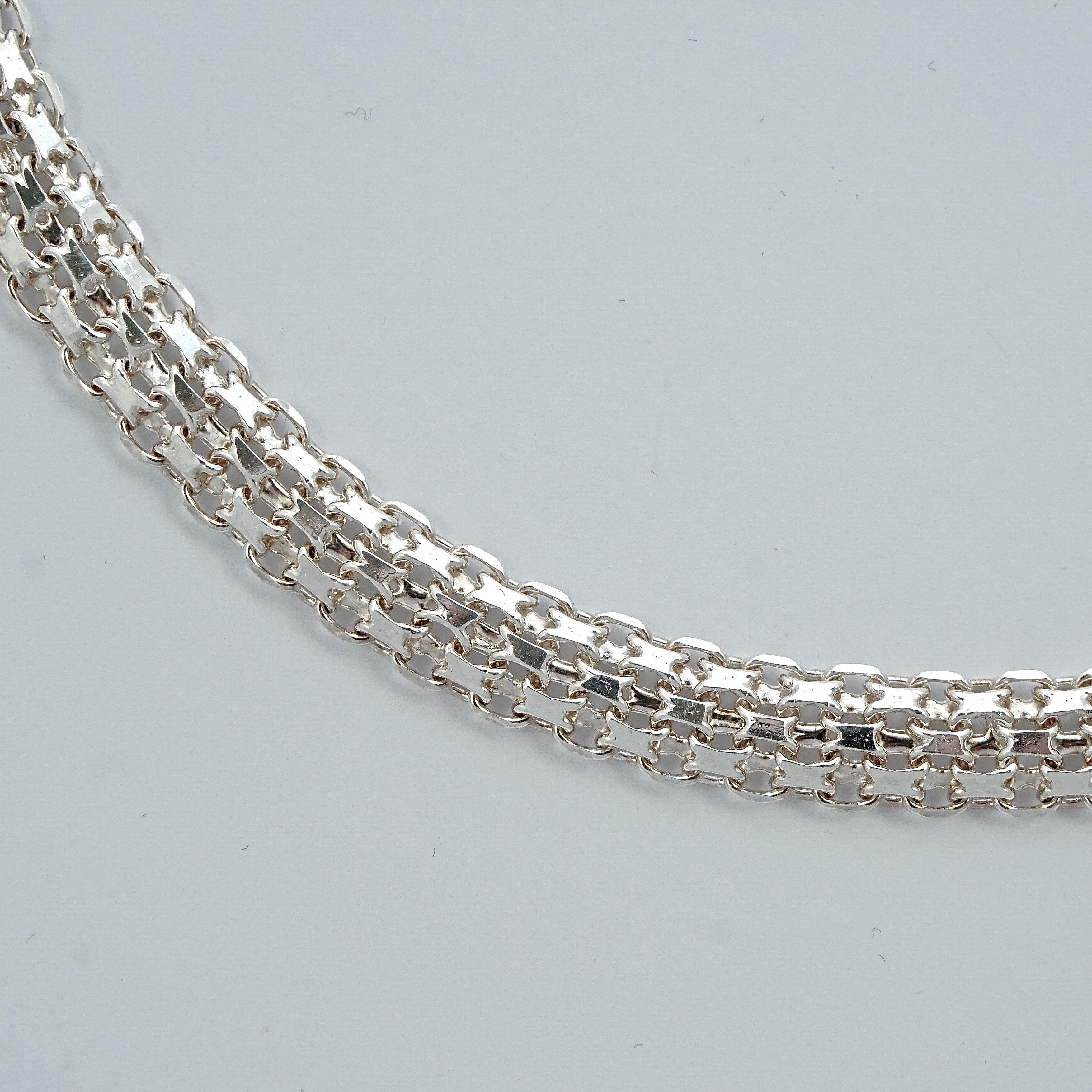 Women's or Men's Milor Italian Polished Sterling Silver Mesh Link Chain Necklace