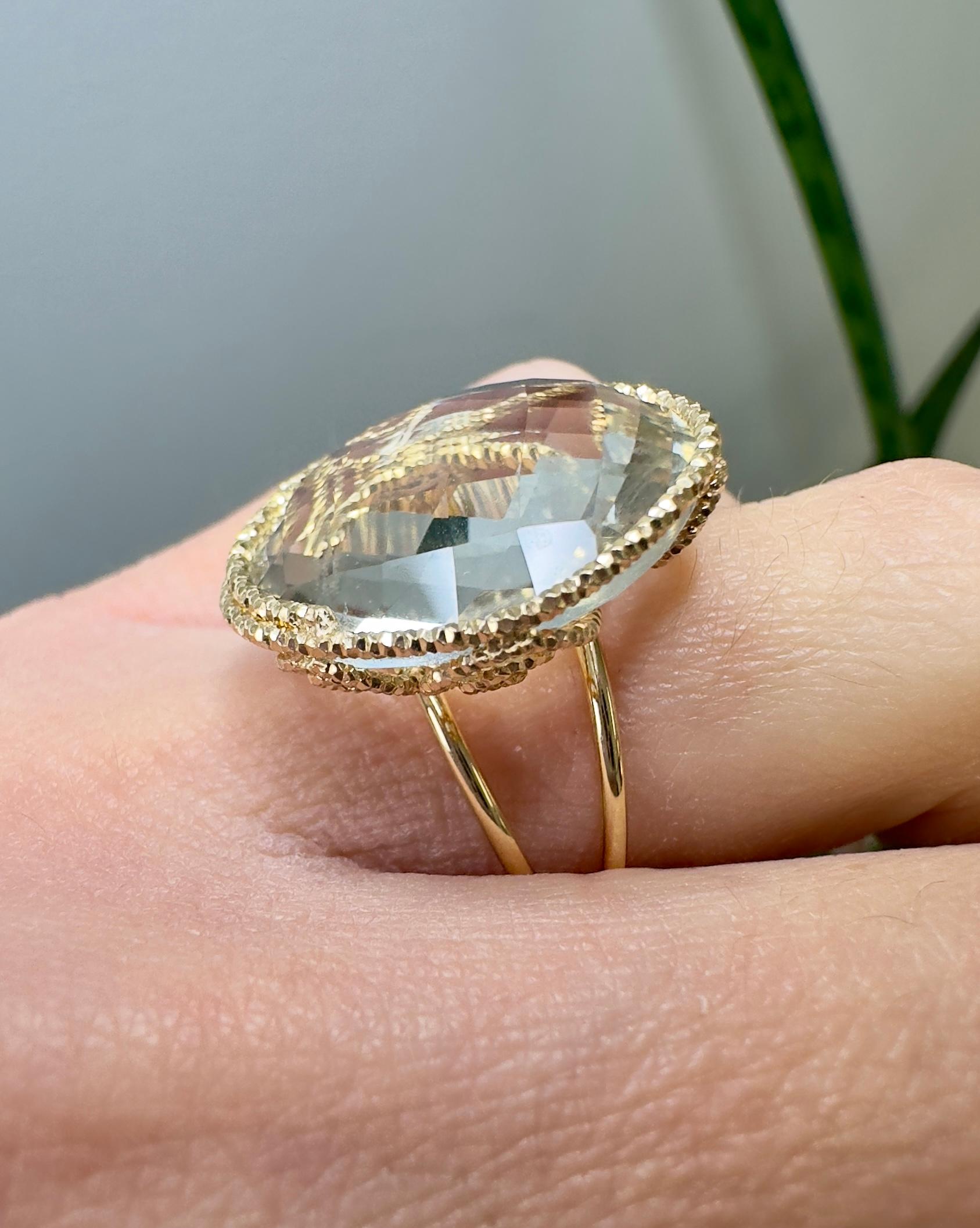 Milor Italien 14k Gelbgold Grüner Amethyst-Ring Damen im Angebot