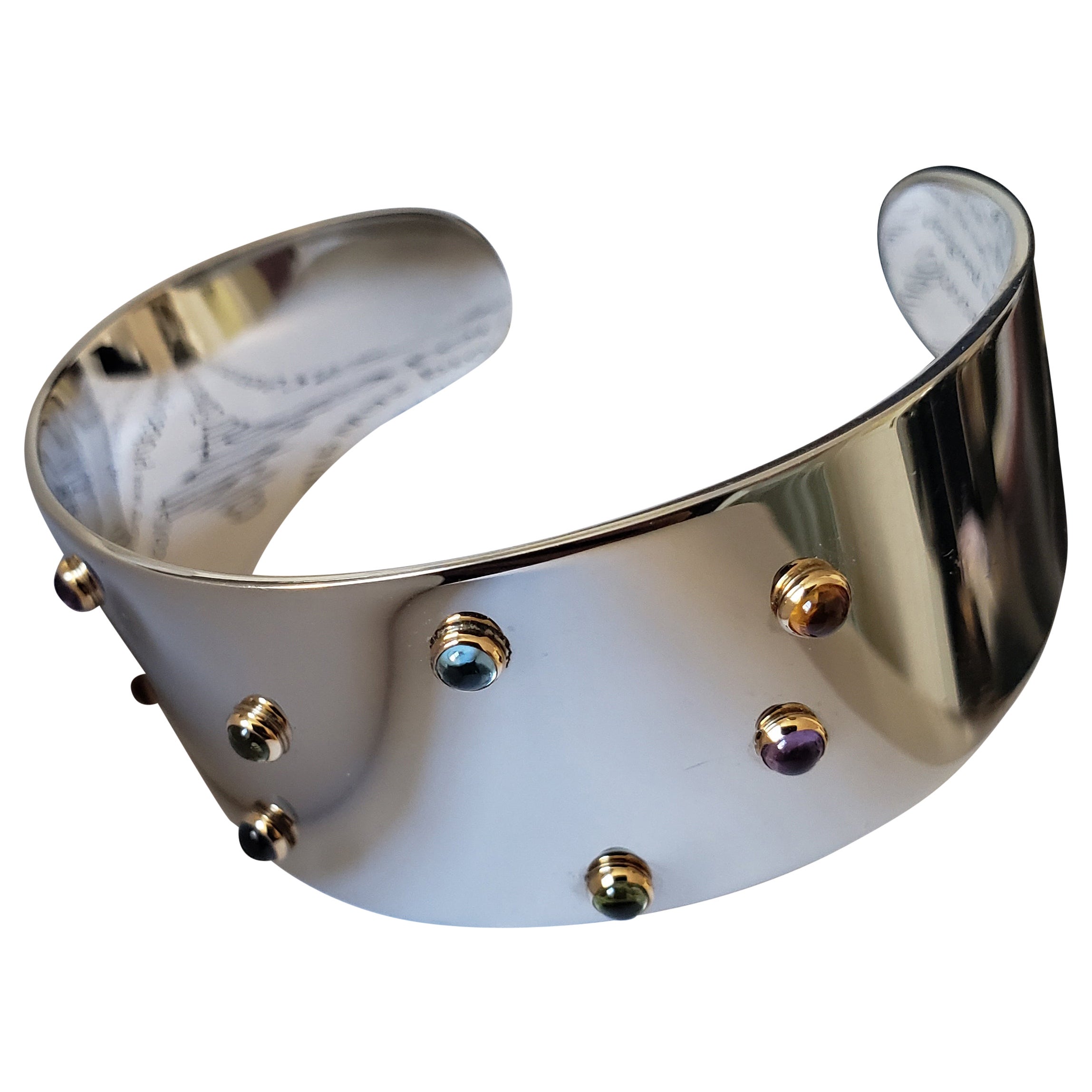 Milor Italy Modernist Stainless Steel 
18K Gold color Gemstone Bangle