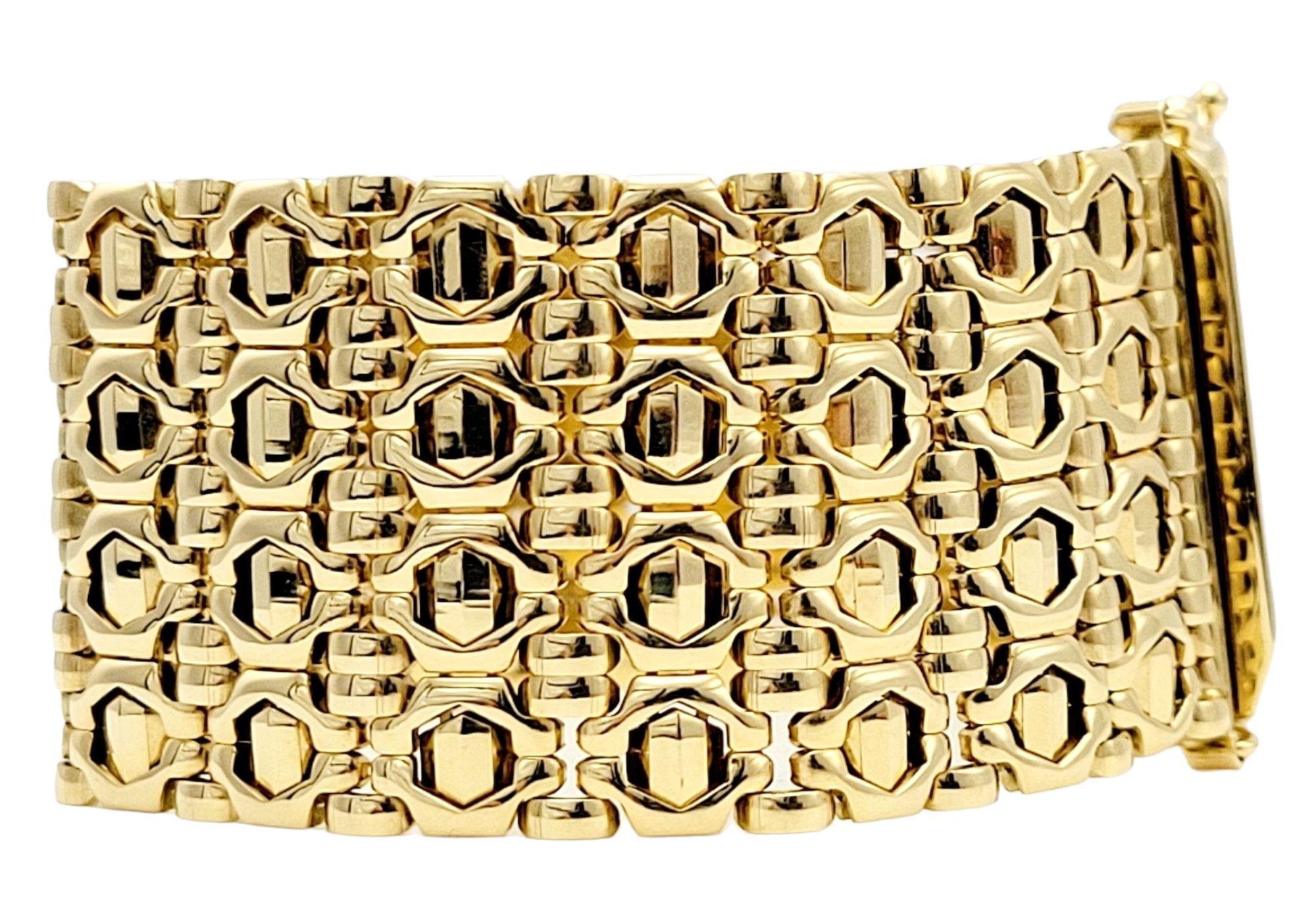 Add a touch of sophistication and style to your jewelry collection with this stunning Milor Italy polished gold bracelet. Crafted from high-quality 14-karat yellow gold, this bracelet features a wide and unique link band design that sets it apart