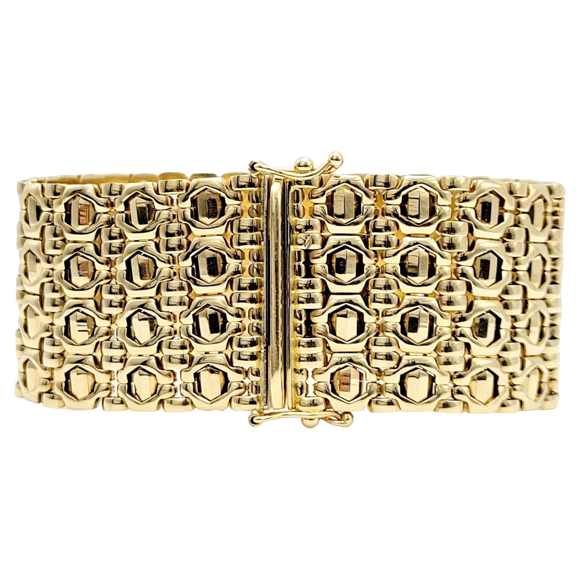 Milor Italy Polished Gold 1" Wide Link Bracelet in 14 Karat Yellow Gold  For Sale