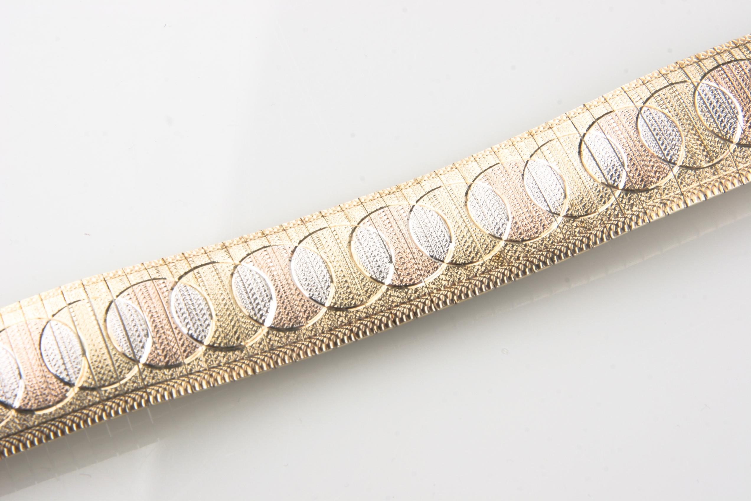 Women's or Men's Milor of Italy Tri-color Vermeil and Sterling Silver Bracelet, Size 7.25 For Sale