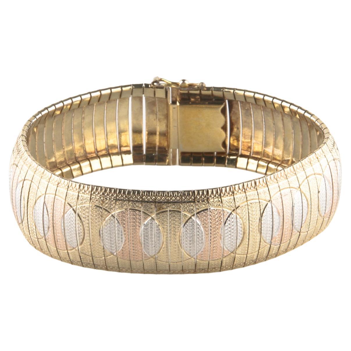 Milor of Italy Tri-color Vermeil and Sterling Silver Bracelet, Size 7.25 For Sale