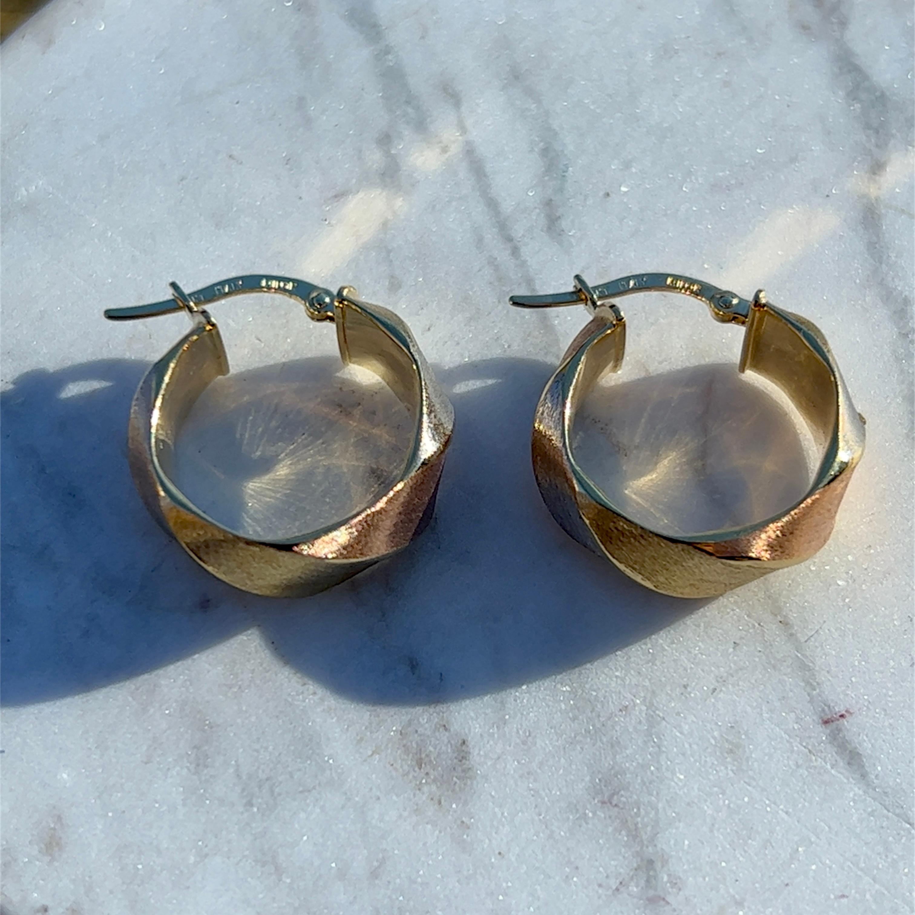 Women's or Men's Milor Tri-Gold Hoop Earrings in 14K Gold