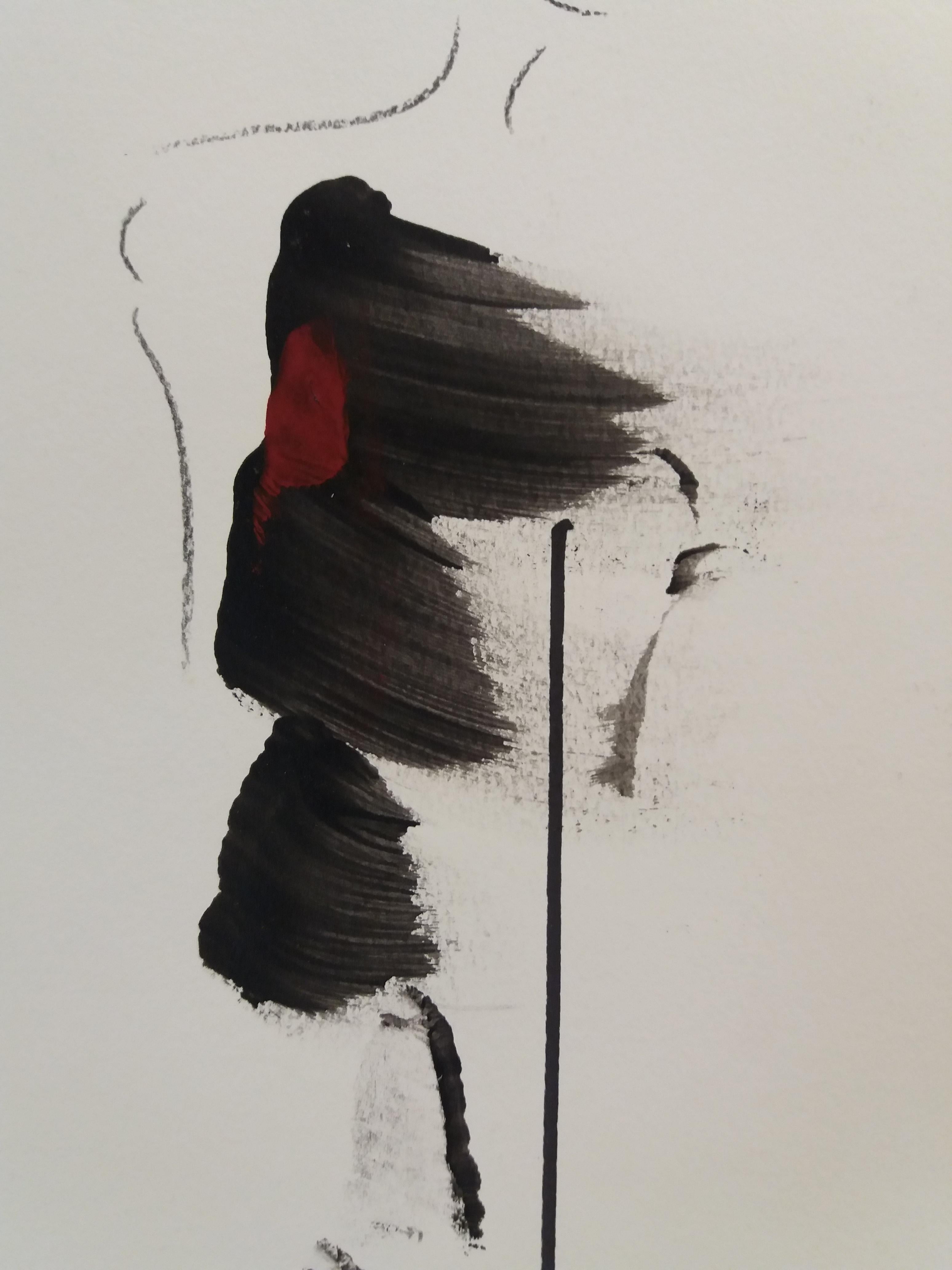 Milos Grass  Femme original color ink contemporary painting - Painting by MILOS GRASS