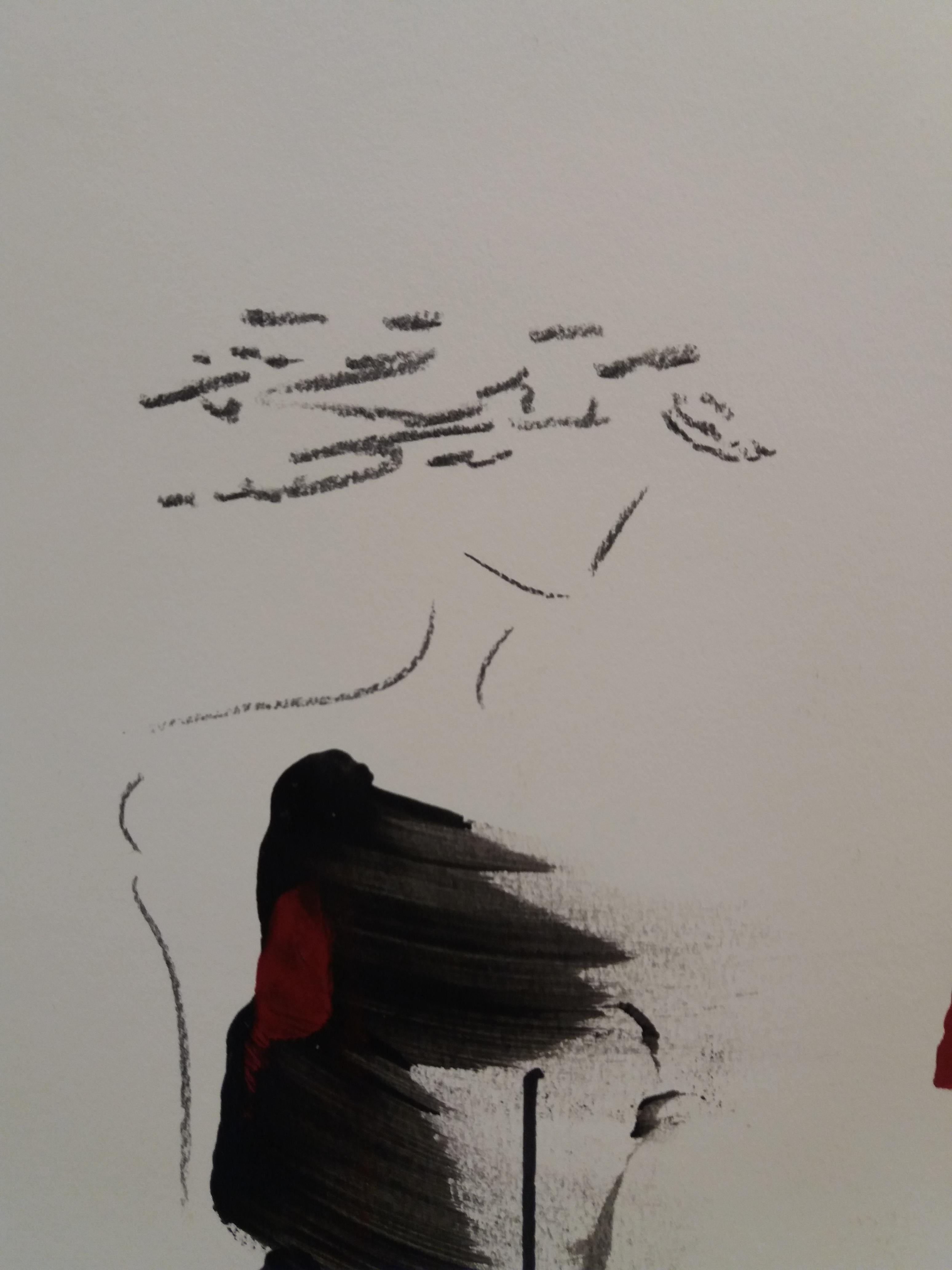 Milos Grass  Femme original color ink contemporary painting - Contemporary Painting by MILOS GRASS
