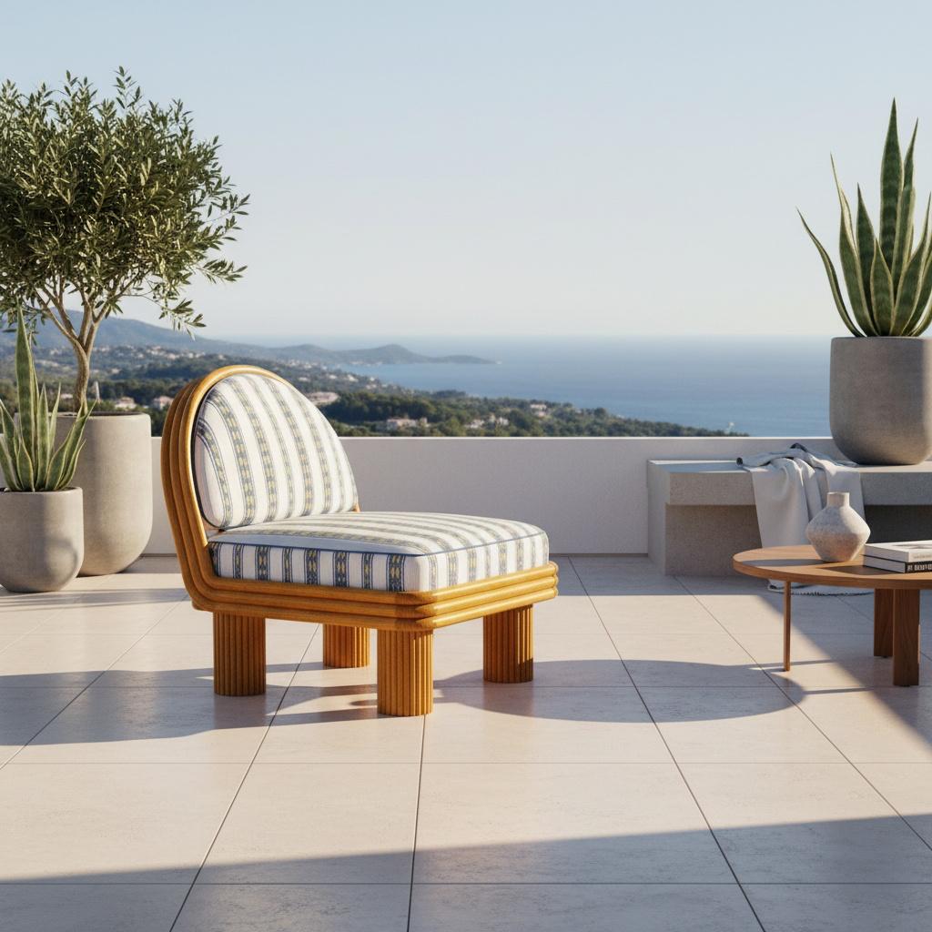 La Poltrona Milo, creata in collaborazione con Mediterrazza, incarna l'essenza della vita mediterranea fondendo l'artigianato con il comfort rilassato. Realizzata a mano in legno massiccio di iroko, le sue curve arrotondate e le gambe a coste