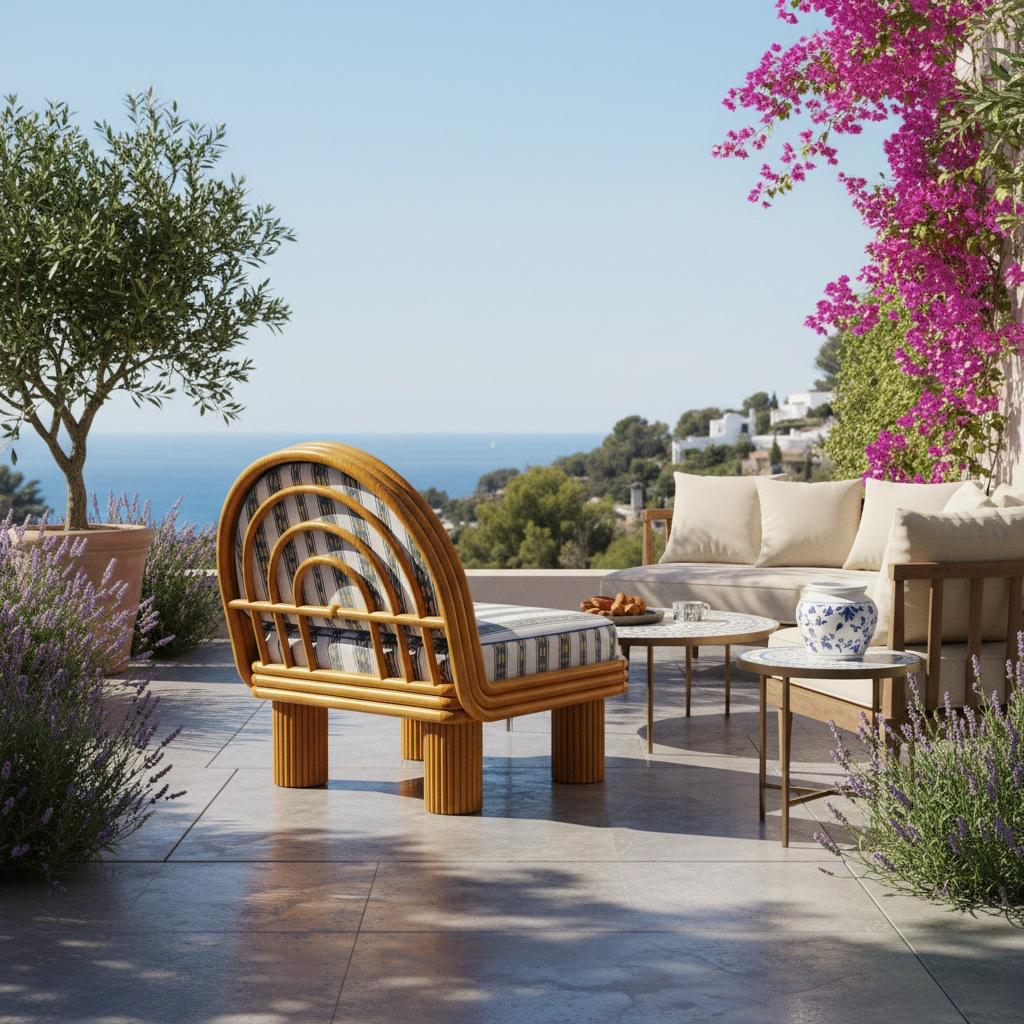 Organico moderno Poltrona da esterno Milo in Wood Iroko con gambe scultoree a coste in vendita