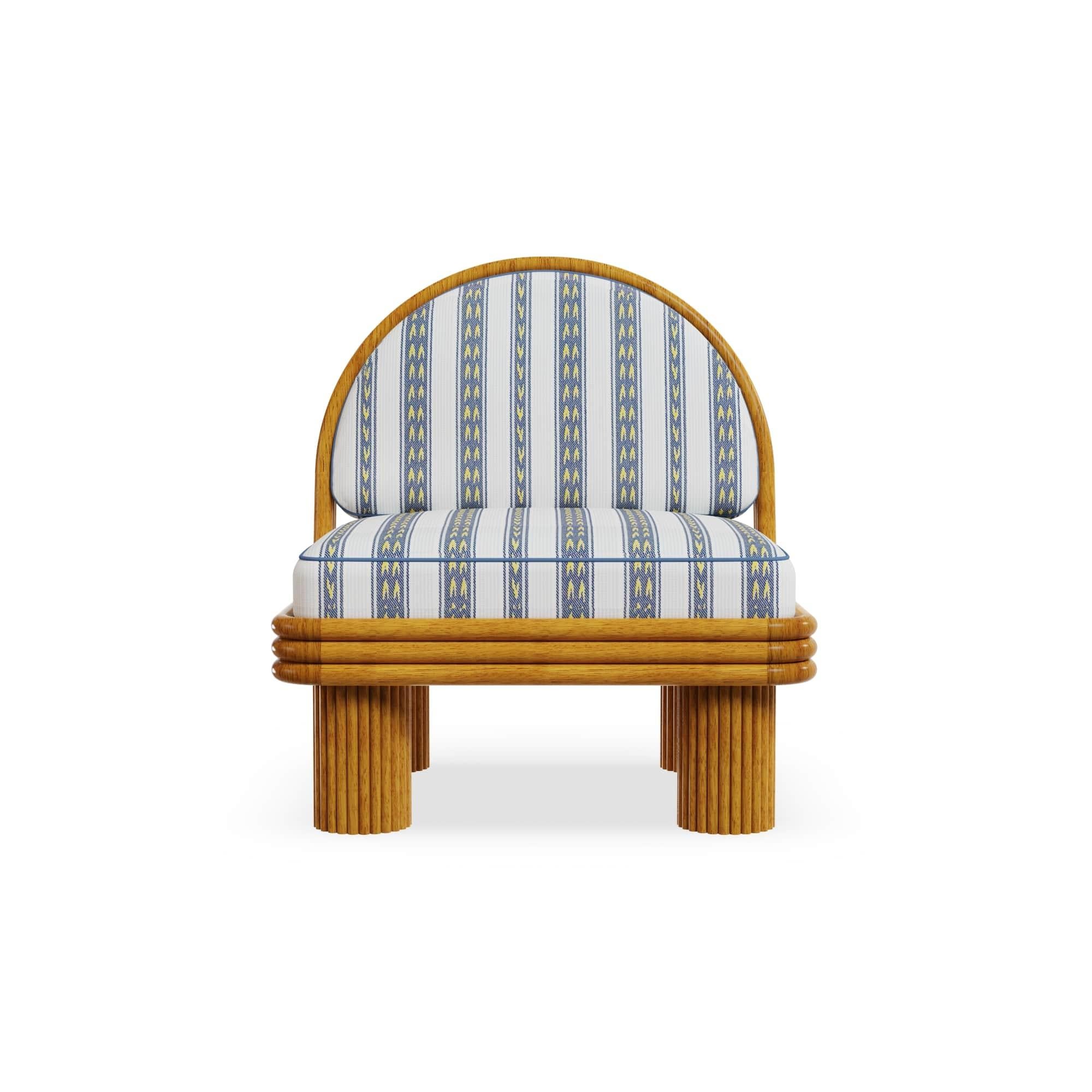 Tessuto Poltrona da esterno Milo in Wood Iroko con gambe scultoree a coste in vendita