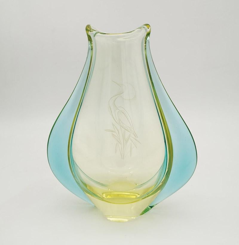 Glass Miloslav Klinger Vase for Zelezny Brod, 1950 Bohemia