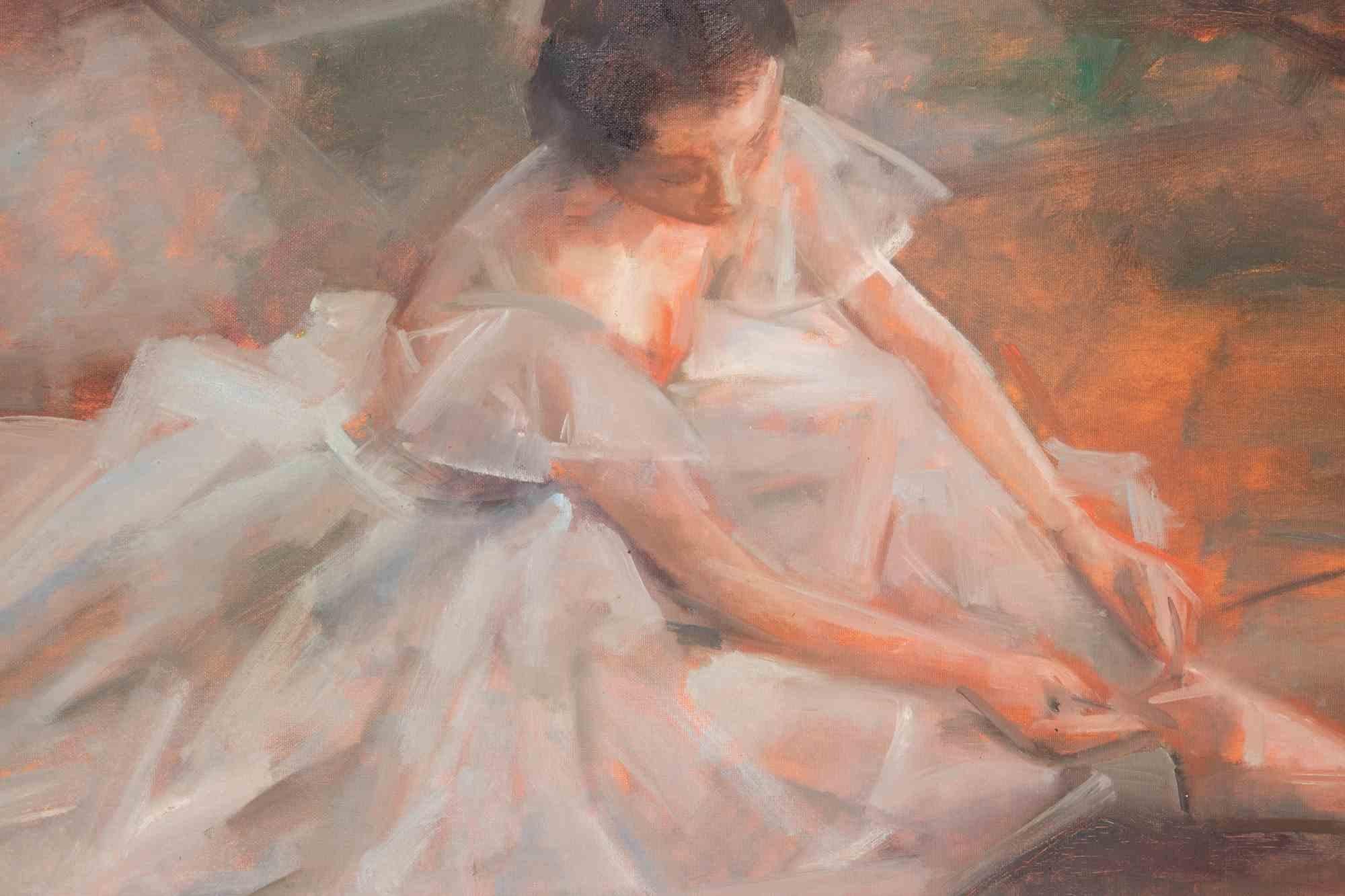 Ballerina - Pittura a olio di Miloslava Vrbova - Metà del XX secolo - Painting di Miloslava Vrbova-Štefková 