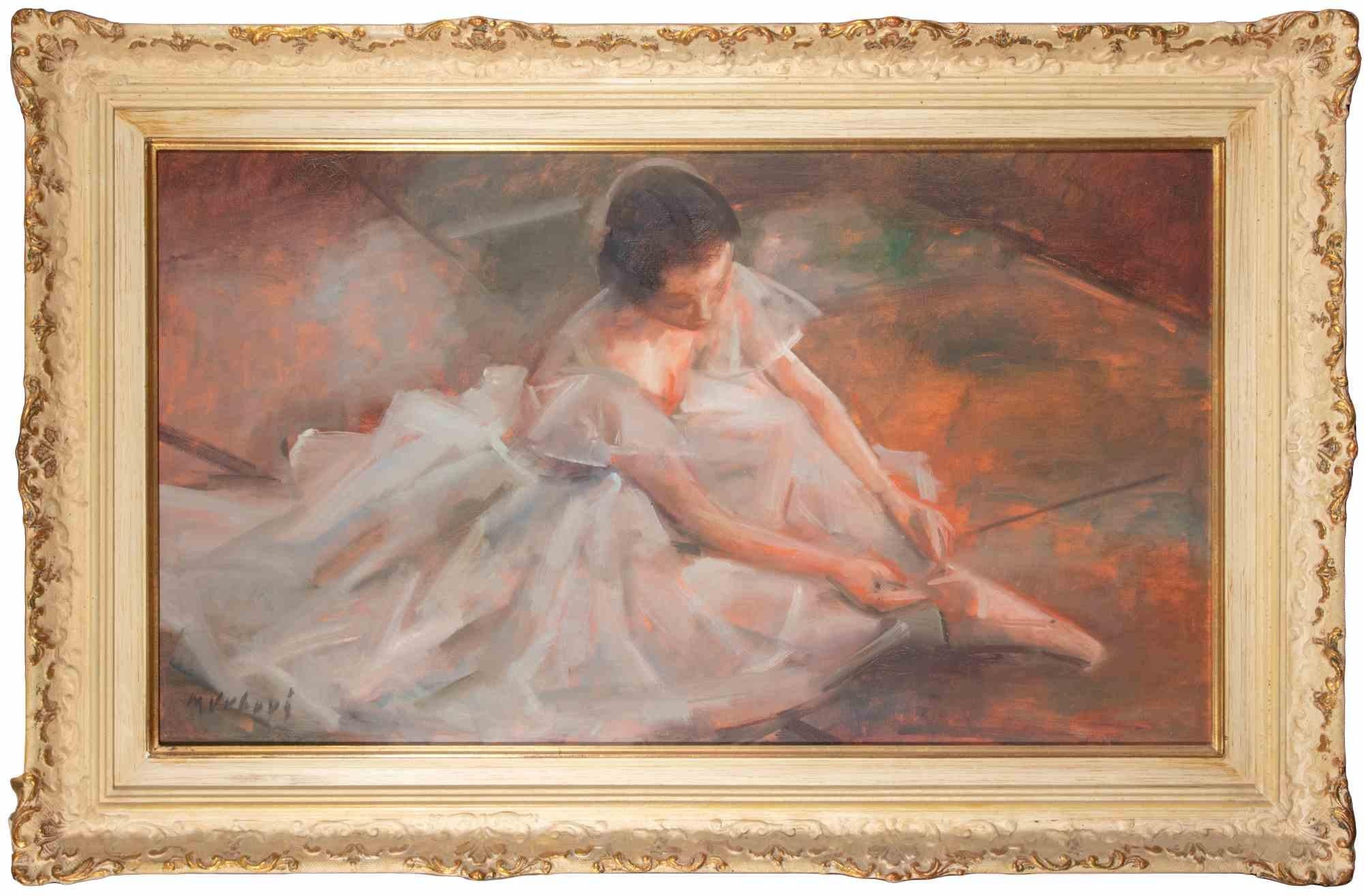 Portrait Painting di Miloslava Vrbova-Štefková  - Ballerina - Pittura a olio di Miloslava Vrbova - Metà del XX secolo