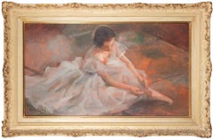 Ballerine - Peinture à l'huile de Miloslava Vrbova - Milieu du 20e siècle