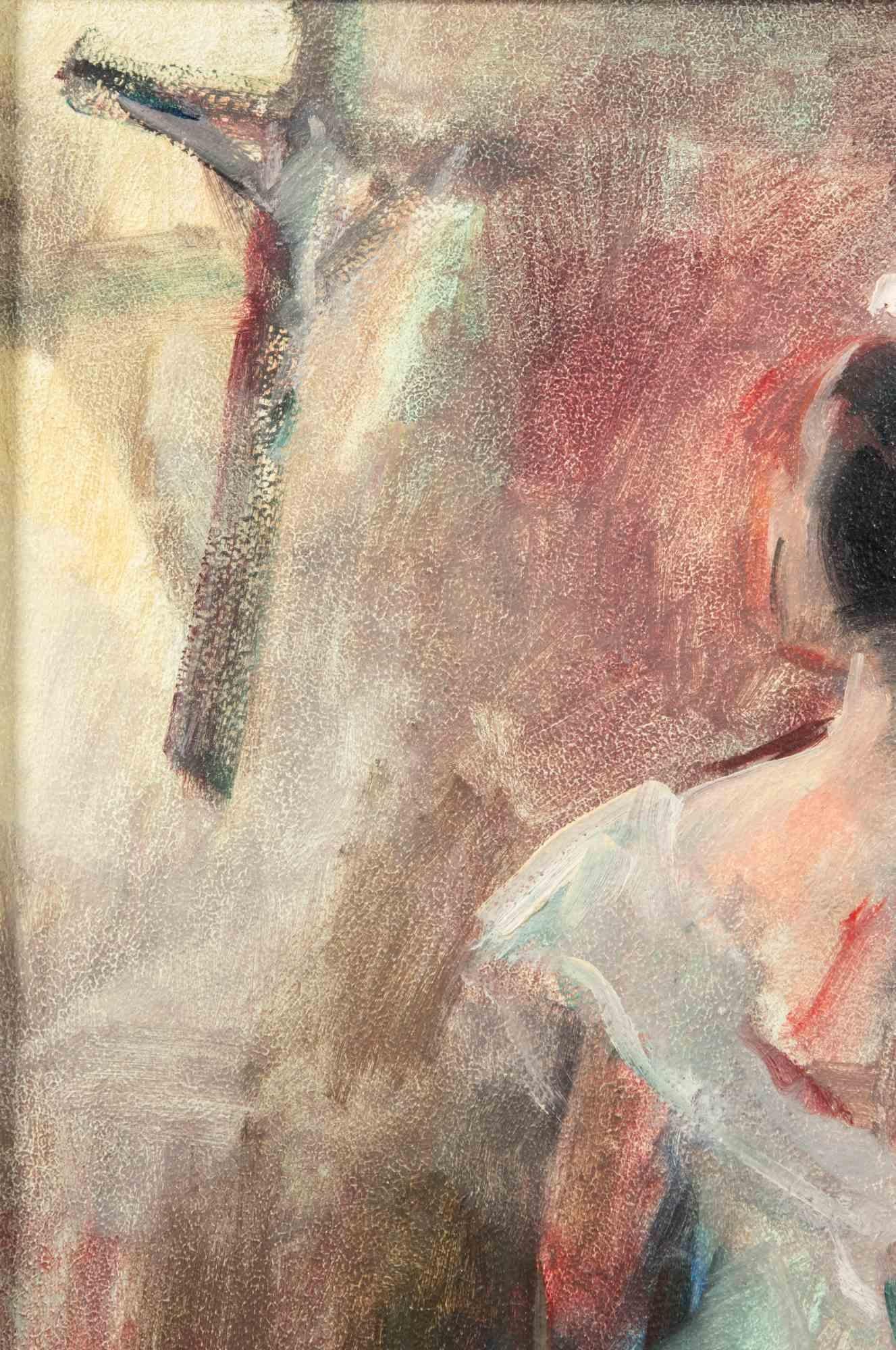 Juliet en prière, peinture à l'huile de Miloslava Vrbova, milieu du 20e siècle - Painting de Miloslava Vrbova-Štefková 