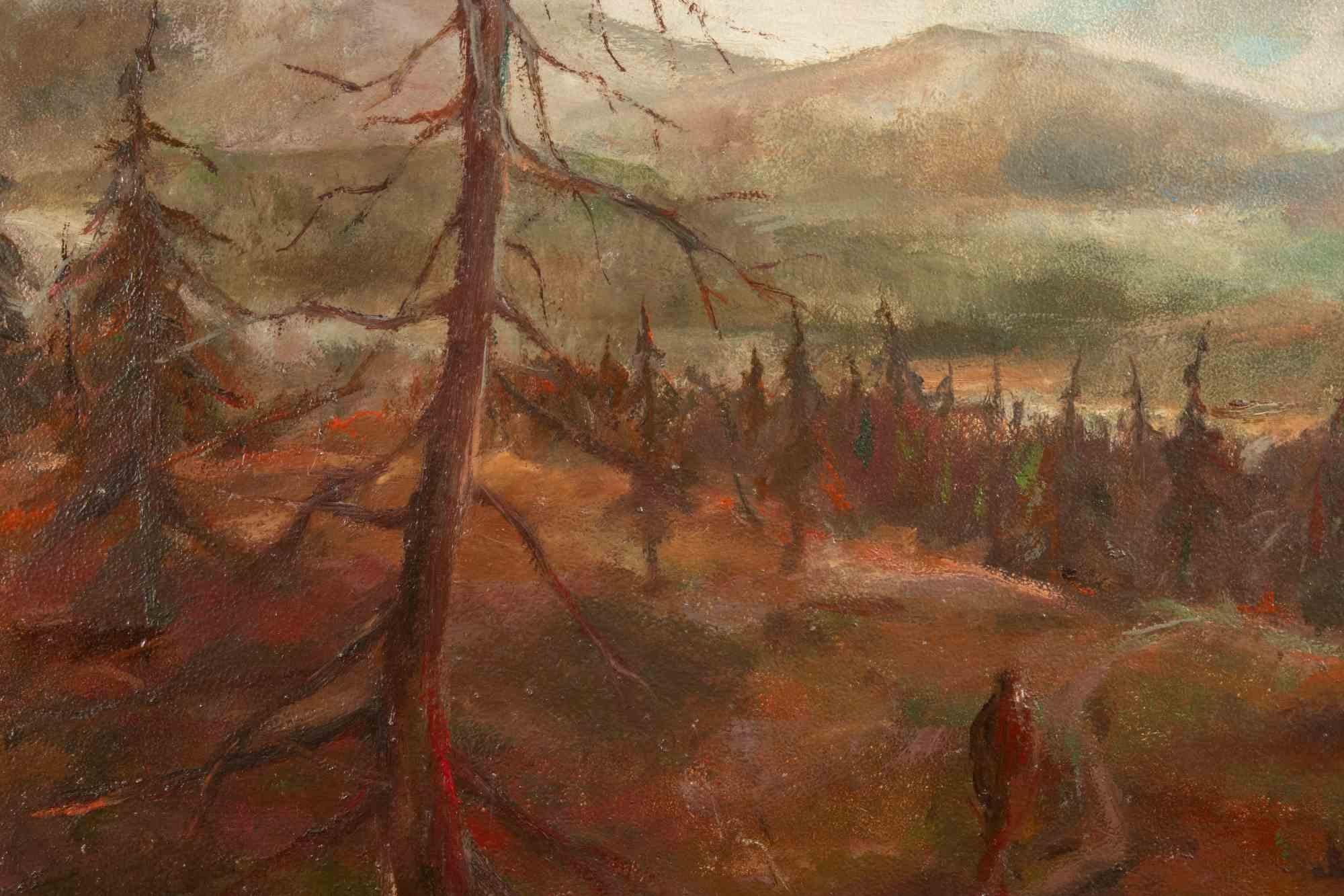 Landschaft – Böhmischer Wald – Ölgemälde von Miloslava Vrbova – Mitte des 20. Jahrhunderts – Painting von Miloslava Vrbova-Štefková 