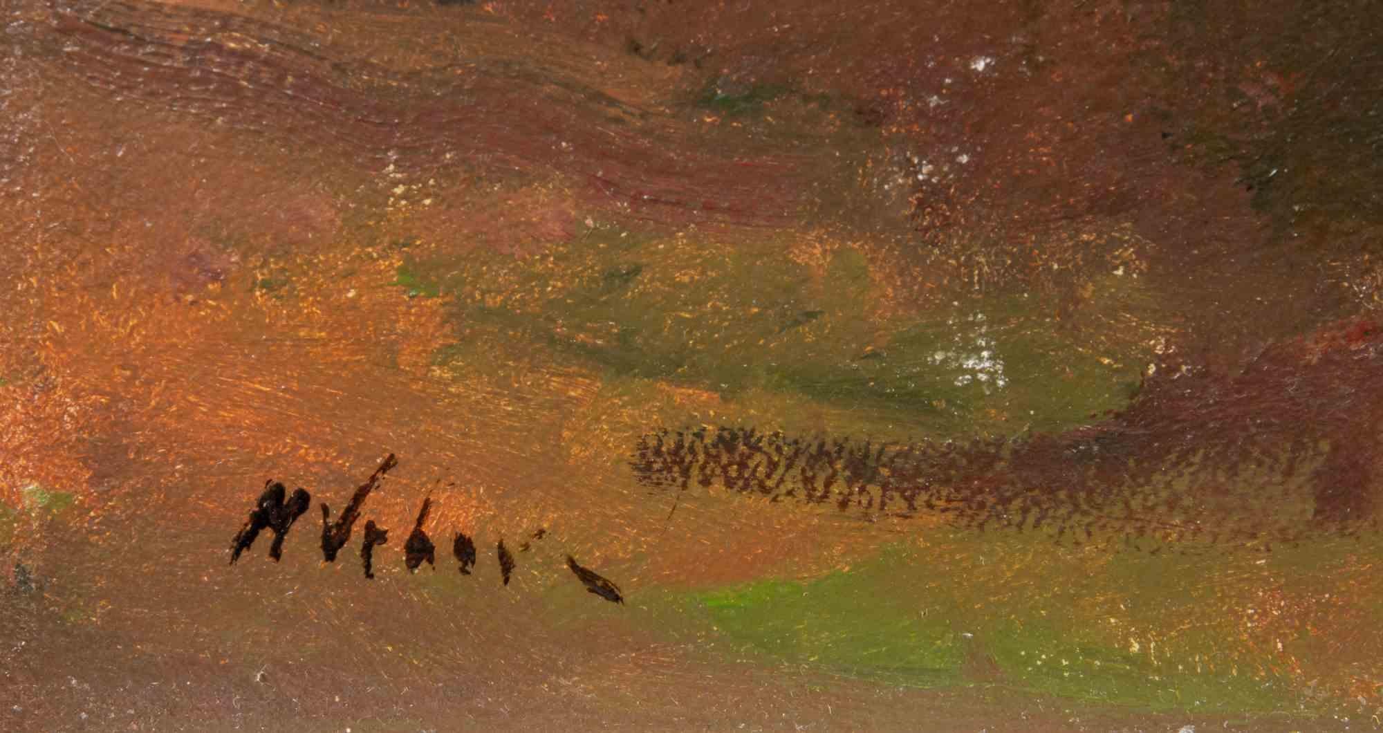 Landschaft – Böhmischer Wald – Ölgemälde von Miloslava Vrbova – Mitte des 20. Jahrhunderts (Moderne), Painting, von Miloslava Vrbova-Štefková 