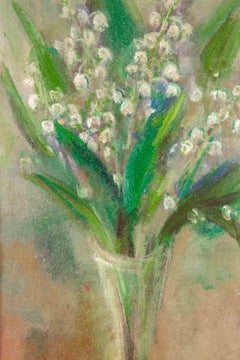 Lilies of the Valley in a Vase- Oil Paint by Miloslava Vrbova - Mid-20th Century